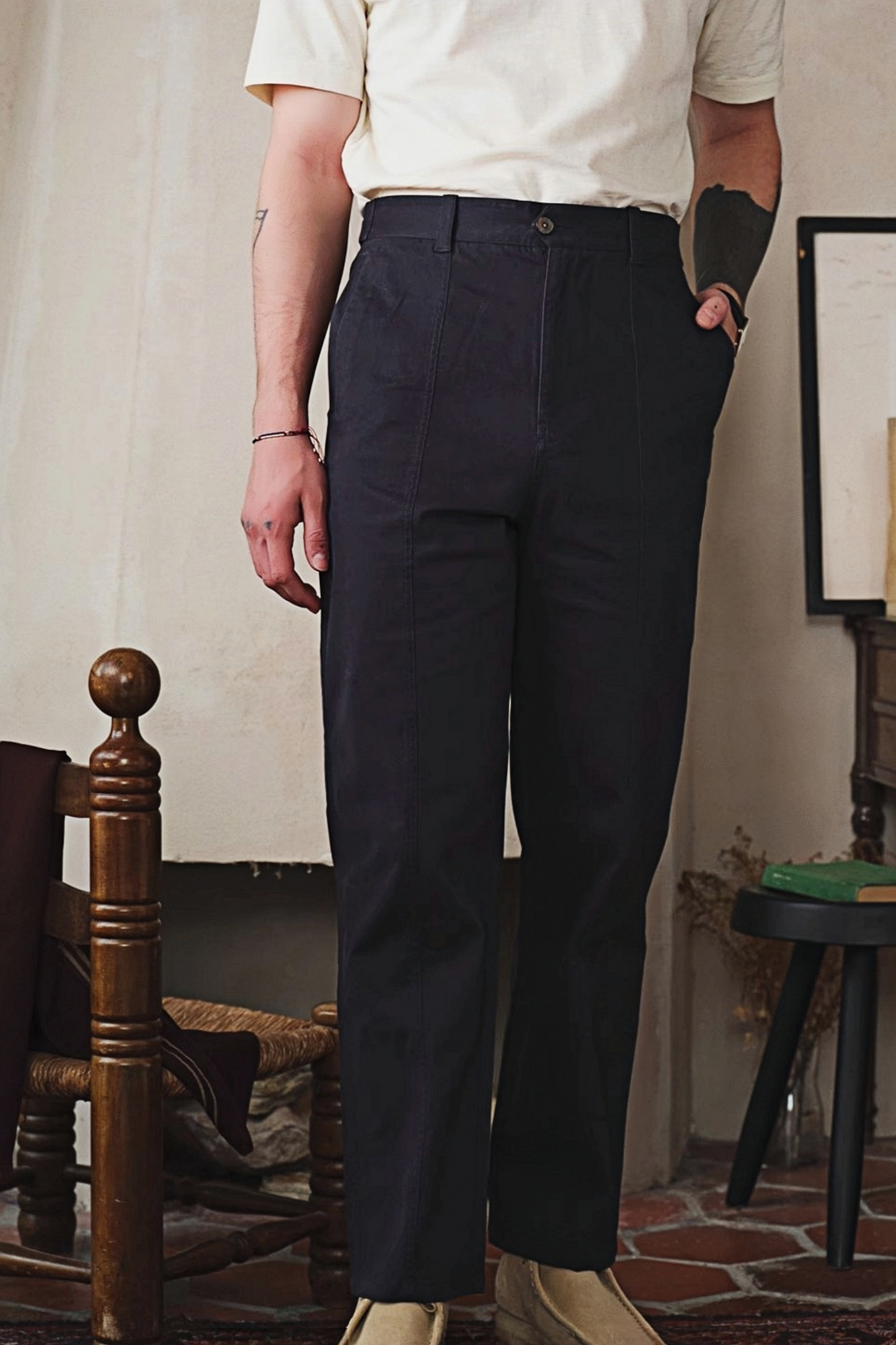 Augustine navy-blue loose straight-leg trousers