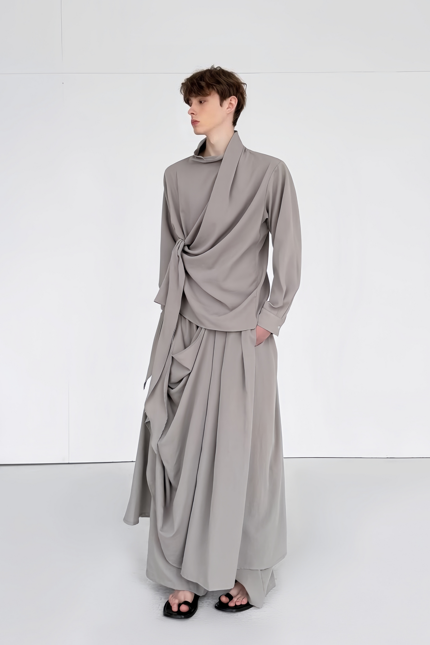 Nolan gray layered-silhouette draped trousers