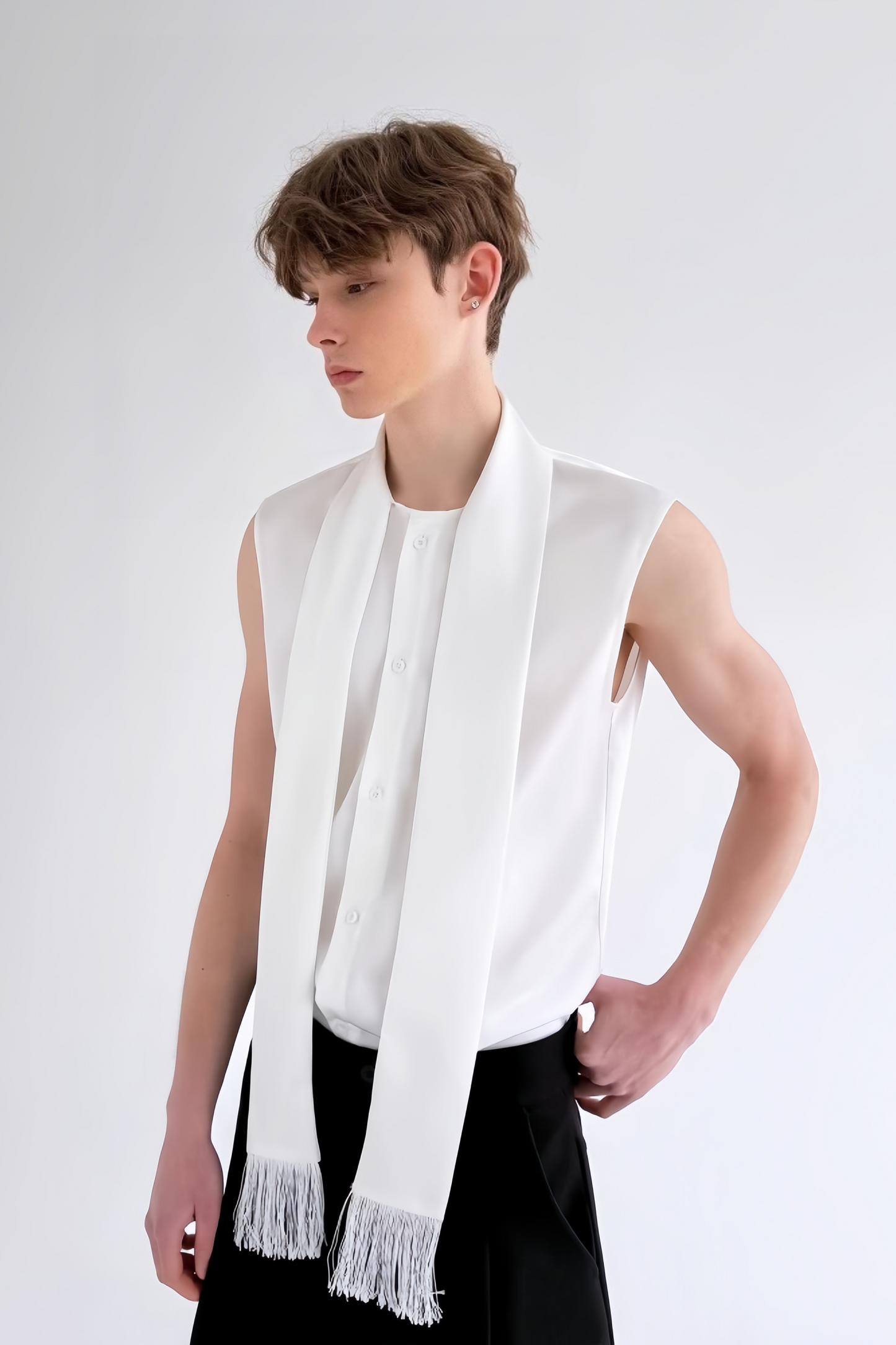 Marius white tassel-tie detail vest