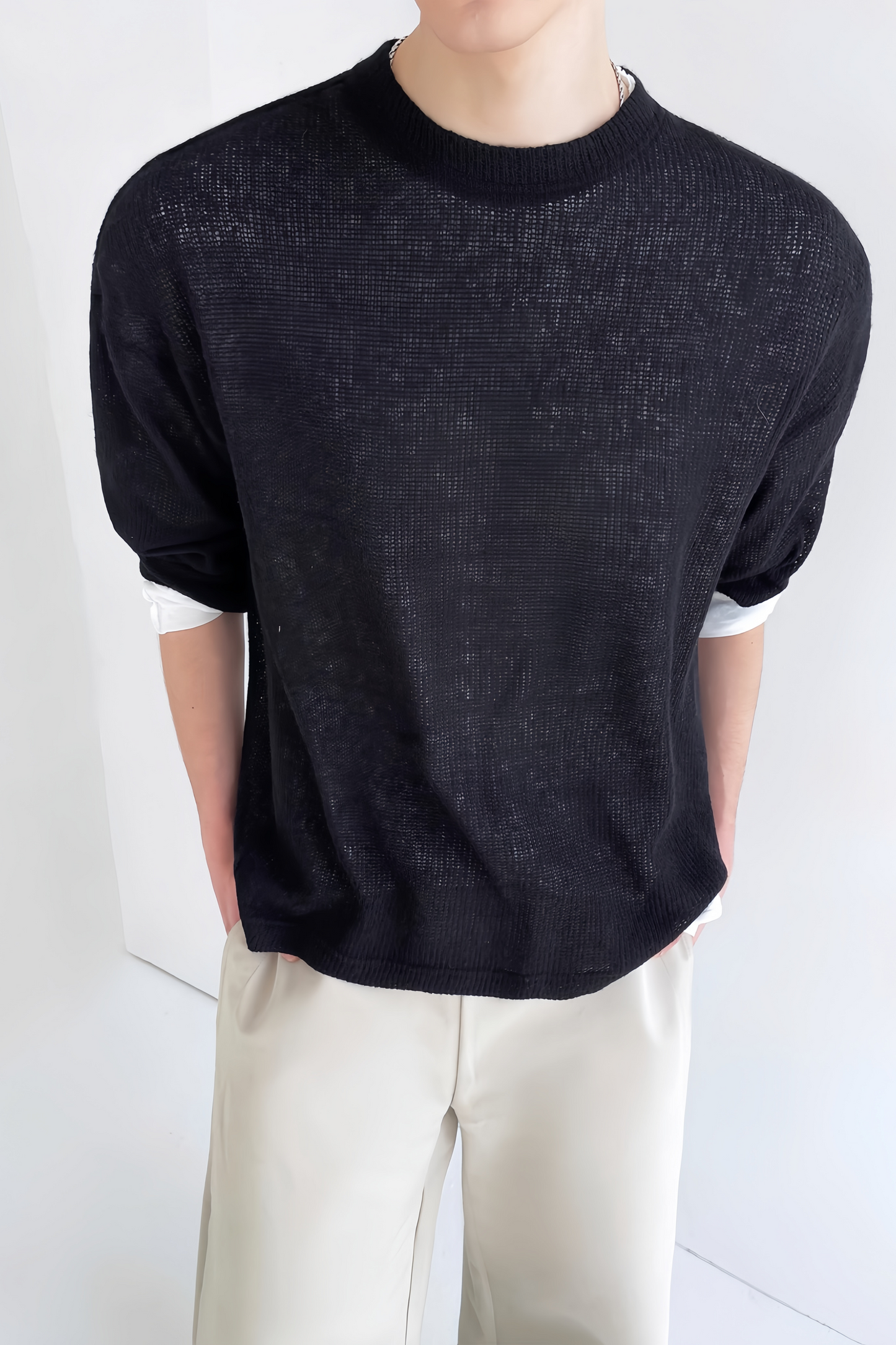 Oliver black crochet-knit jersey