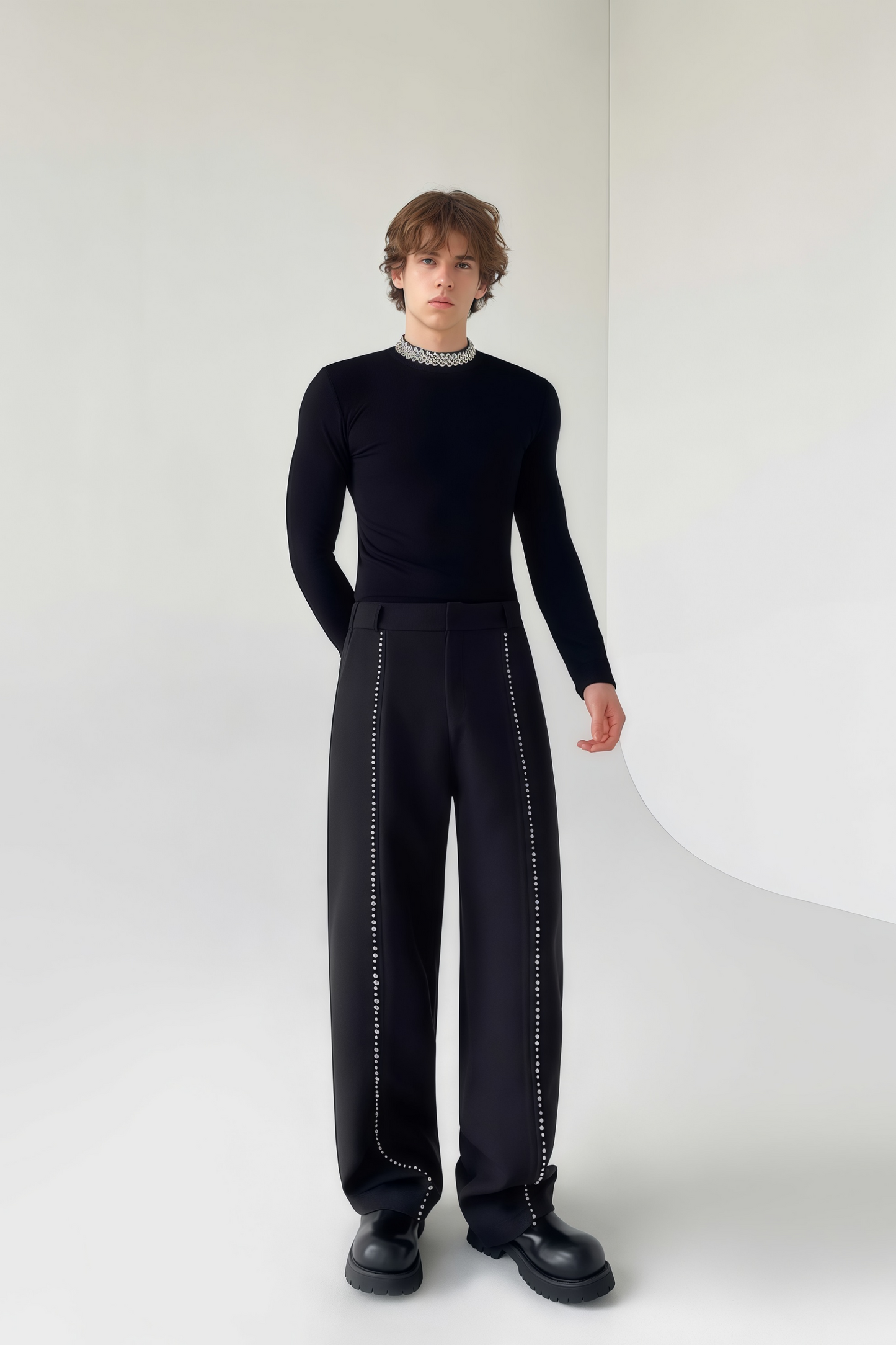 Matthew black crystal-embellished trousers