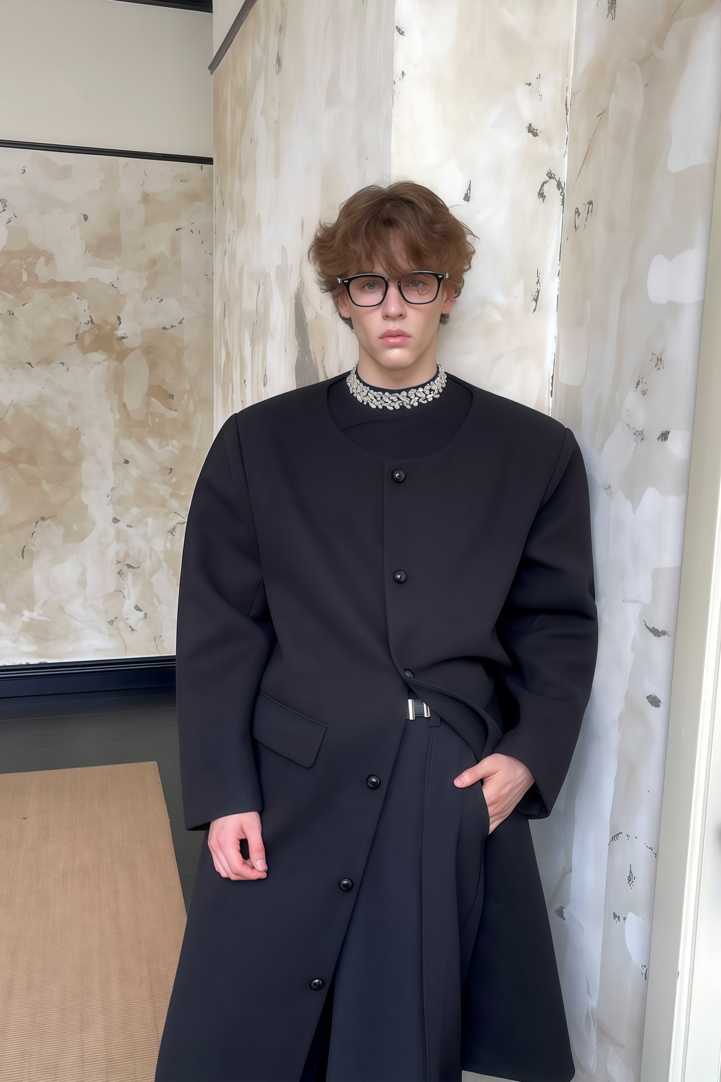 Alexandre black structured wool maxi coat