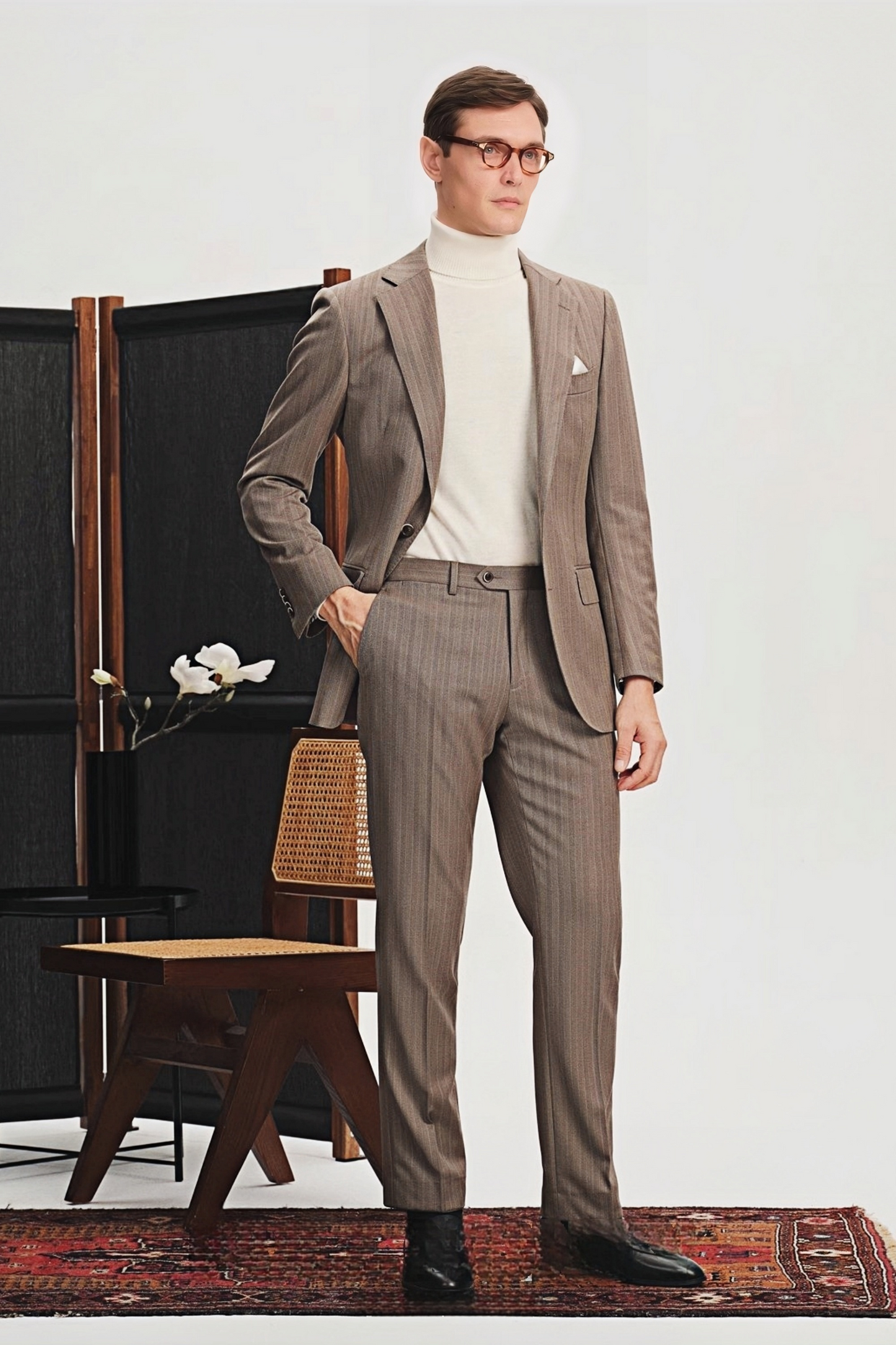 Sebastian brown herringbone-pattern suit