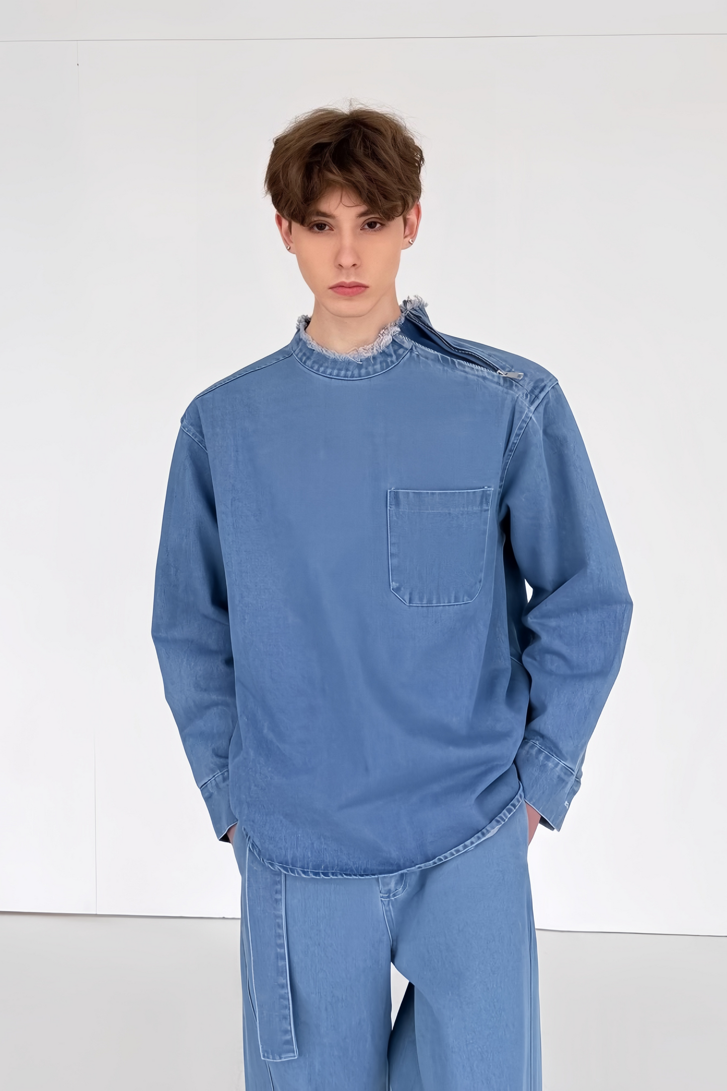 Naël blue denim top & Trousers suit