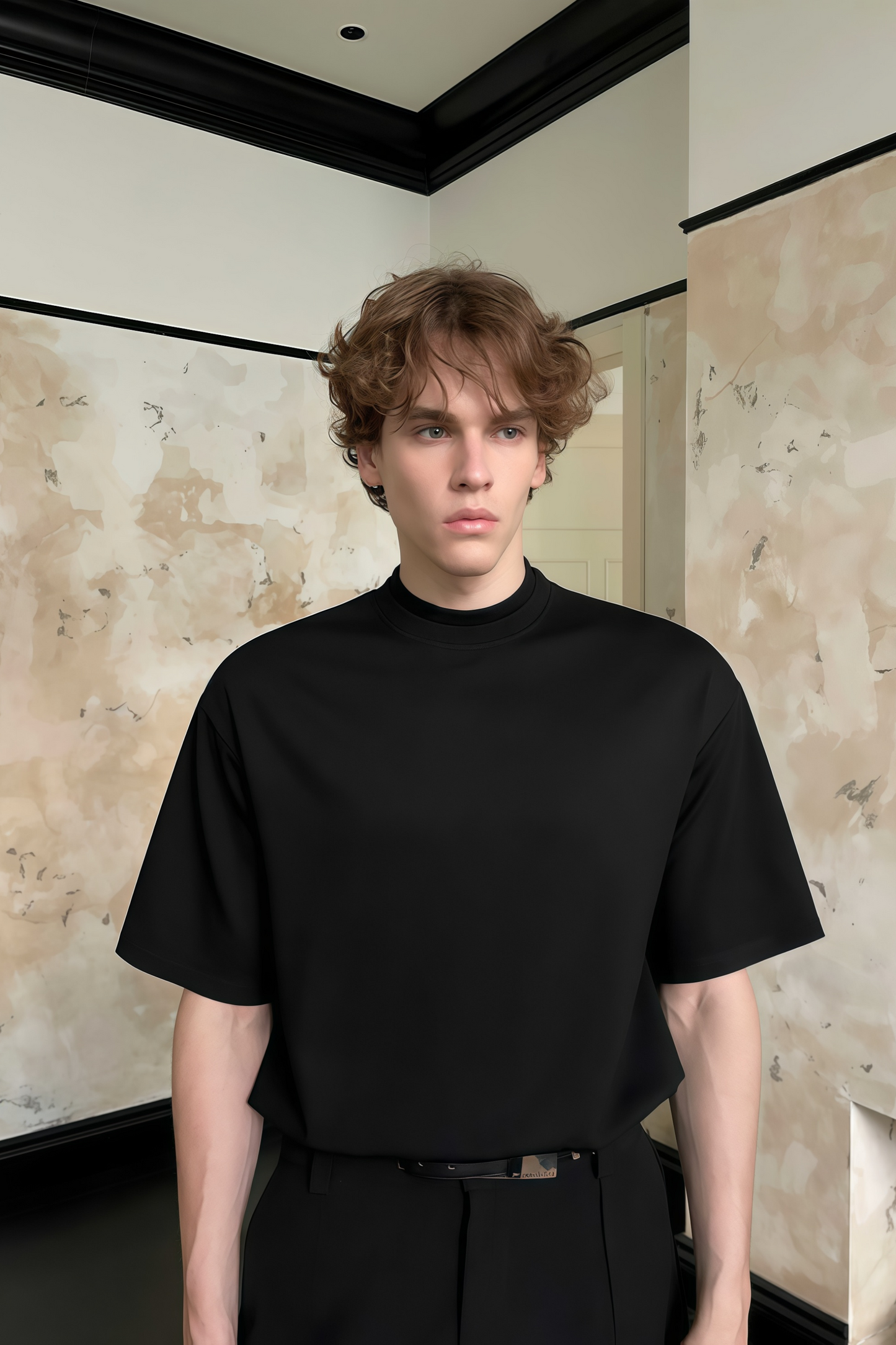 Yves black double-collar T-shirt