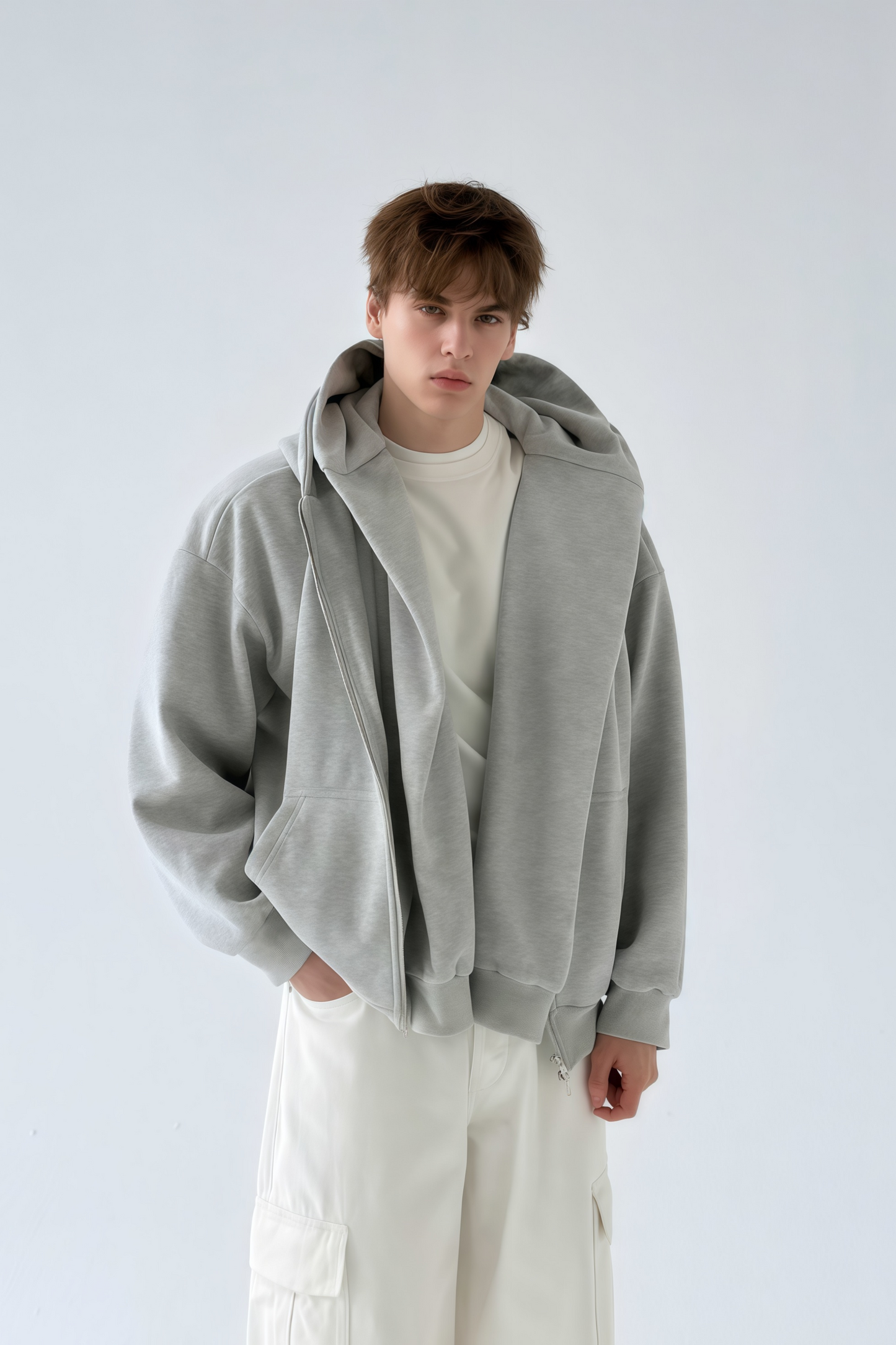 Bennett gray mock two-piece hoodie