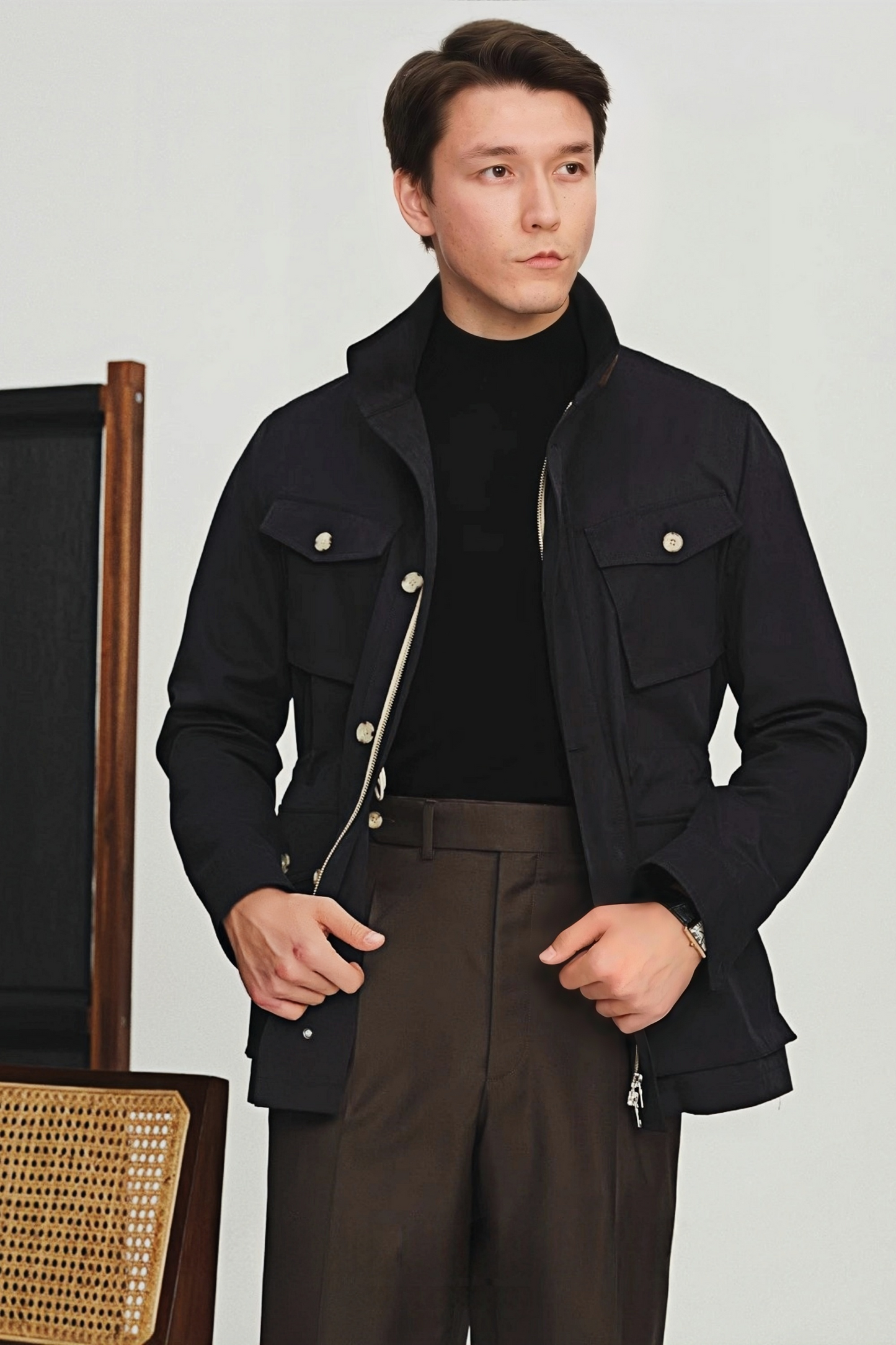 Atlas black knitted mock-neck jumper