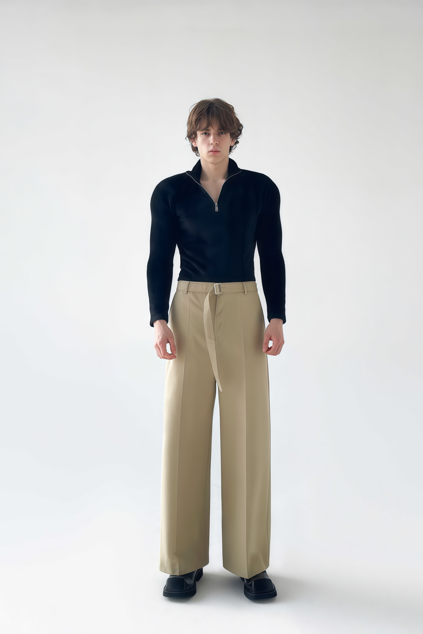Adam khaki wide-leg trousers