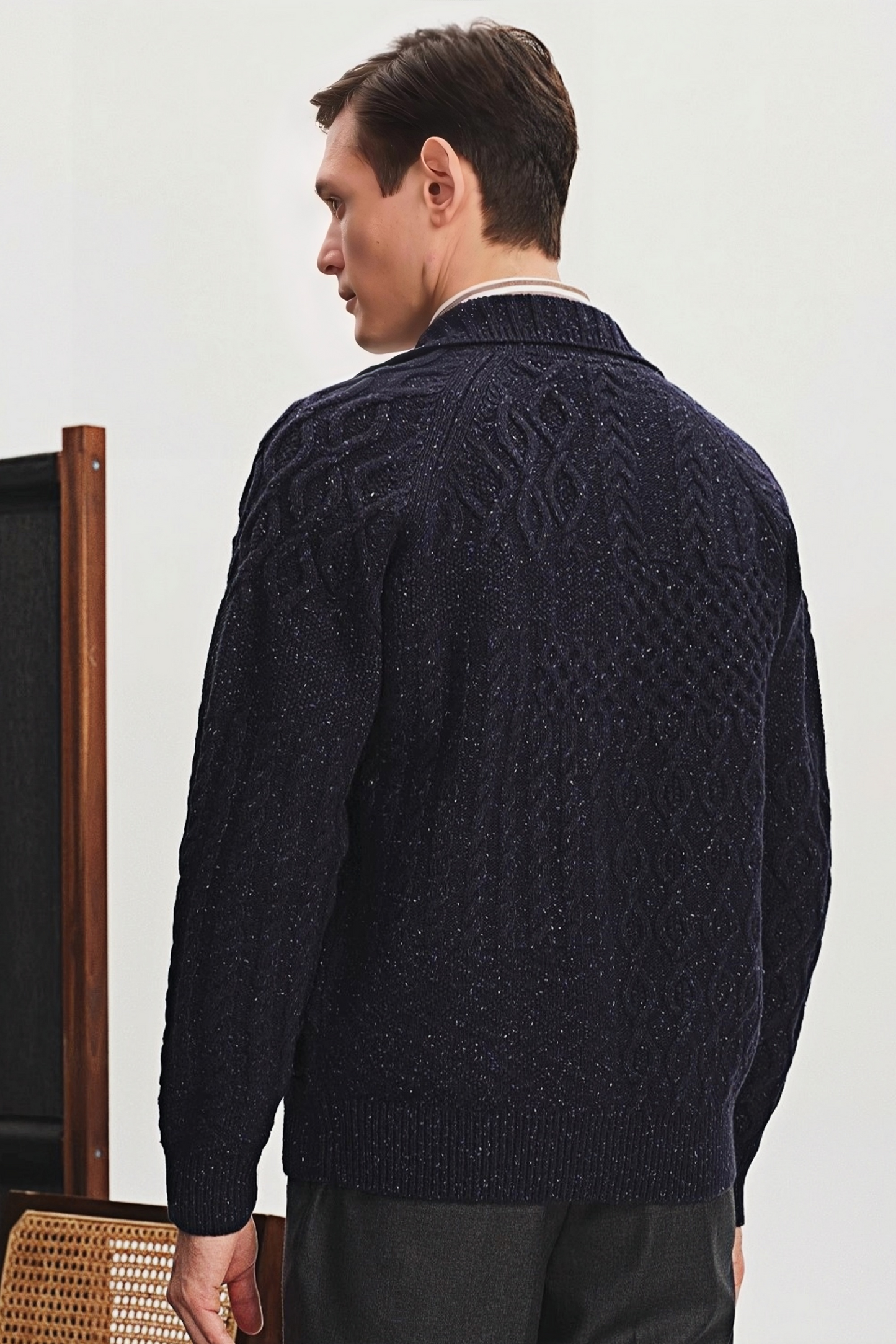 Clarence navy-blue cabled cardigan