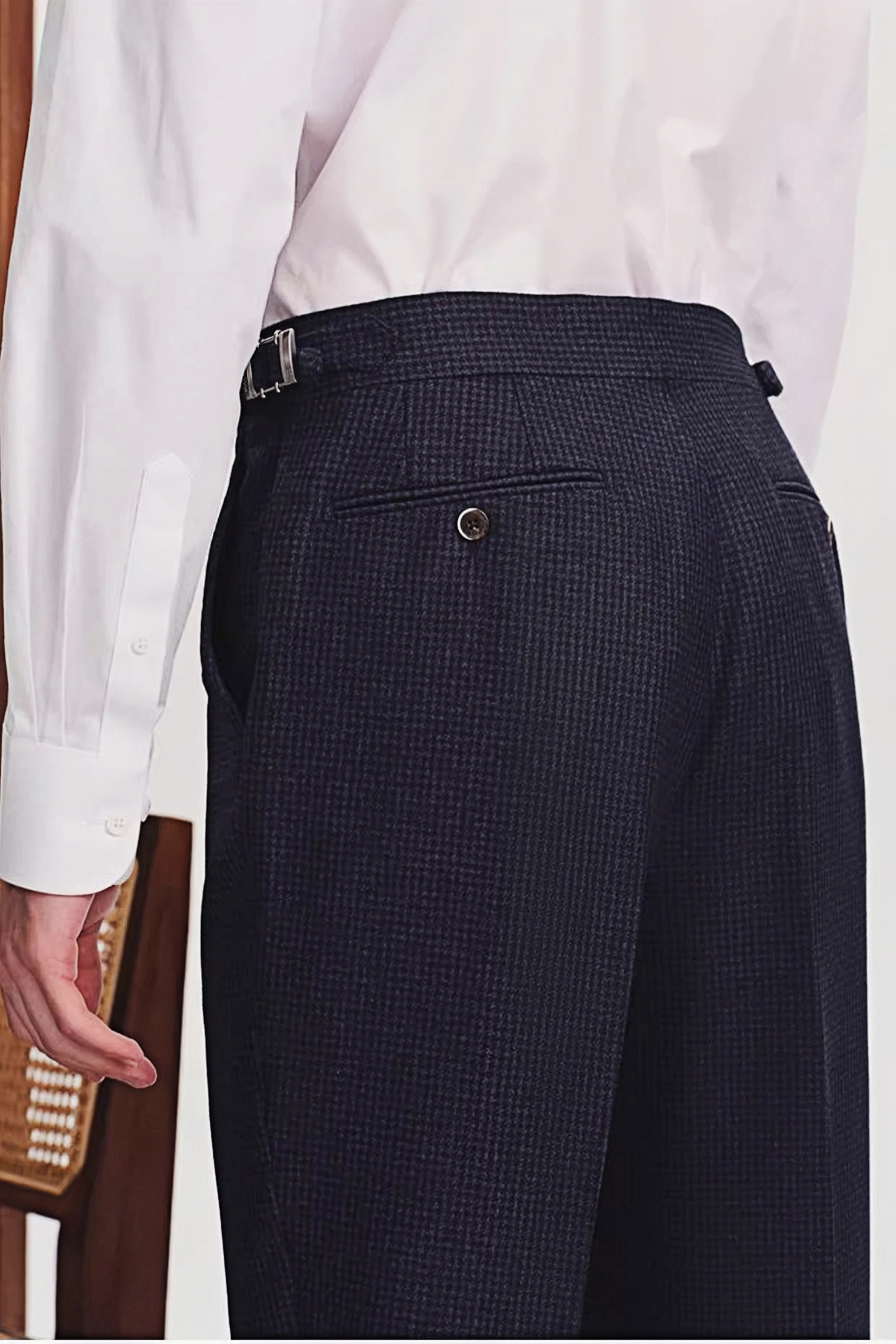 Arlo navy-blue houndstooth trousers