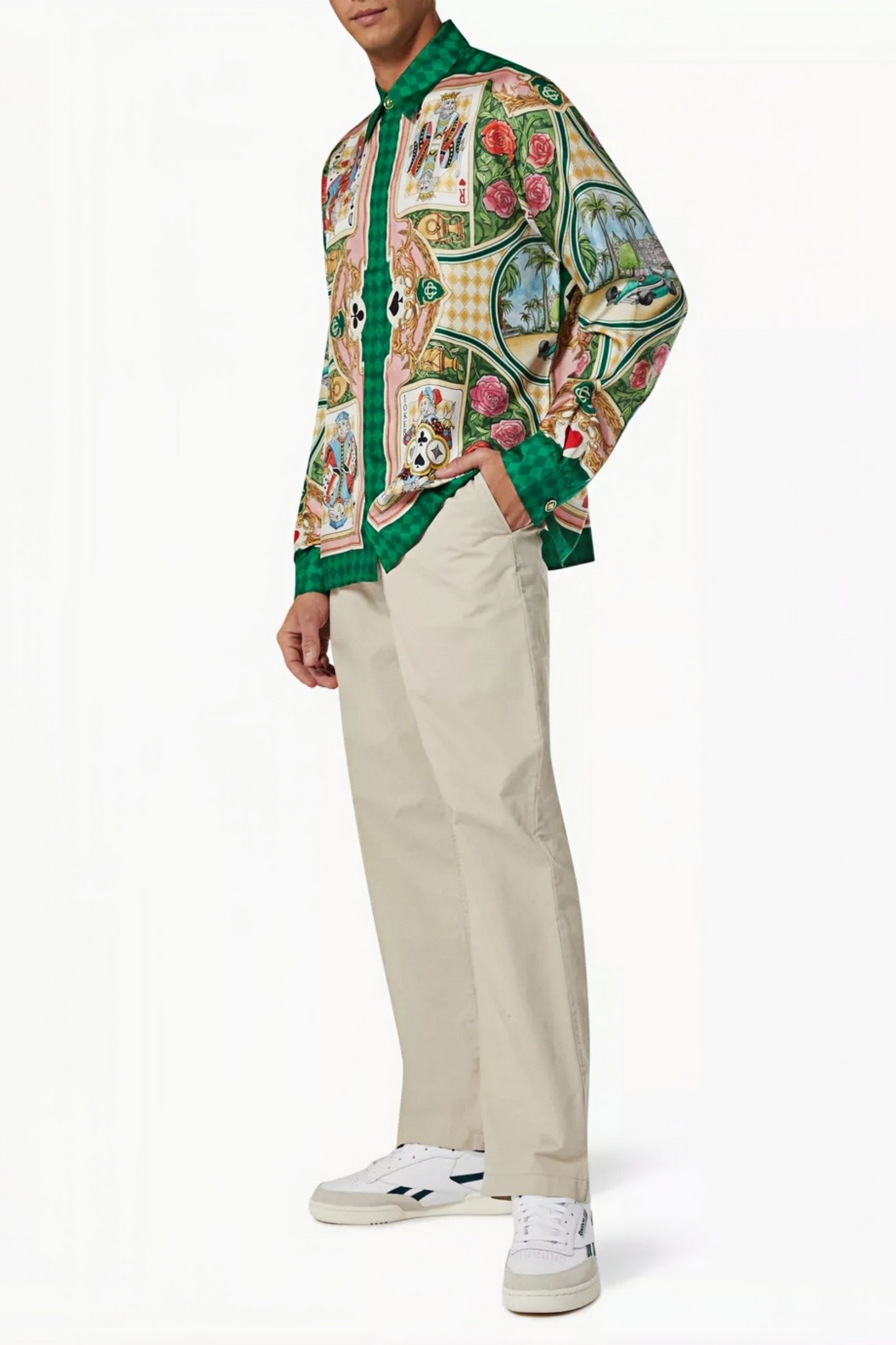 Gaston green playing card print long-sleeve shirt