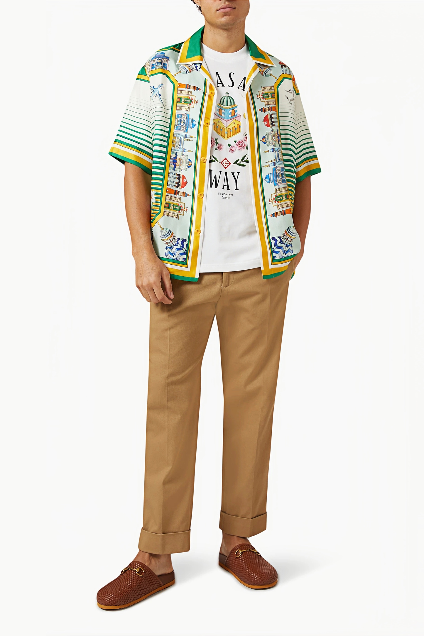Mark green striped nautical short-sleeve shirt