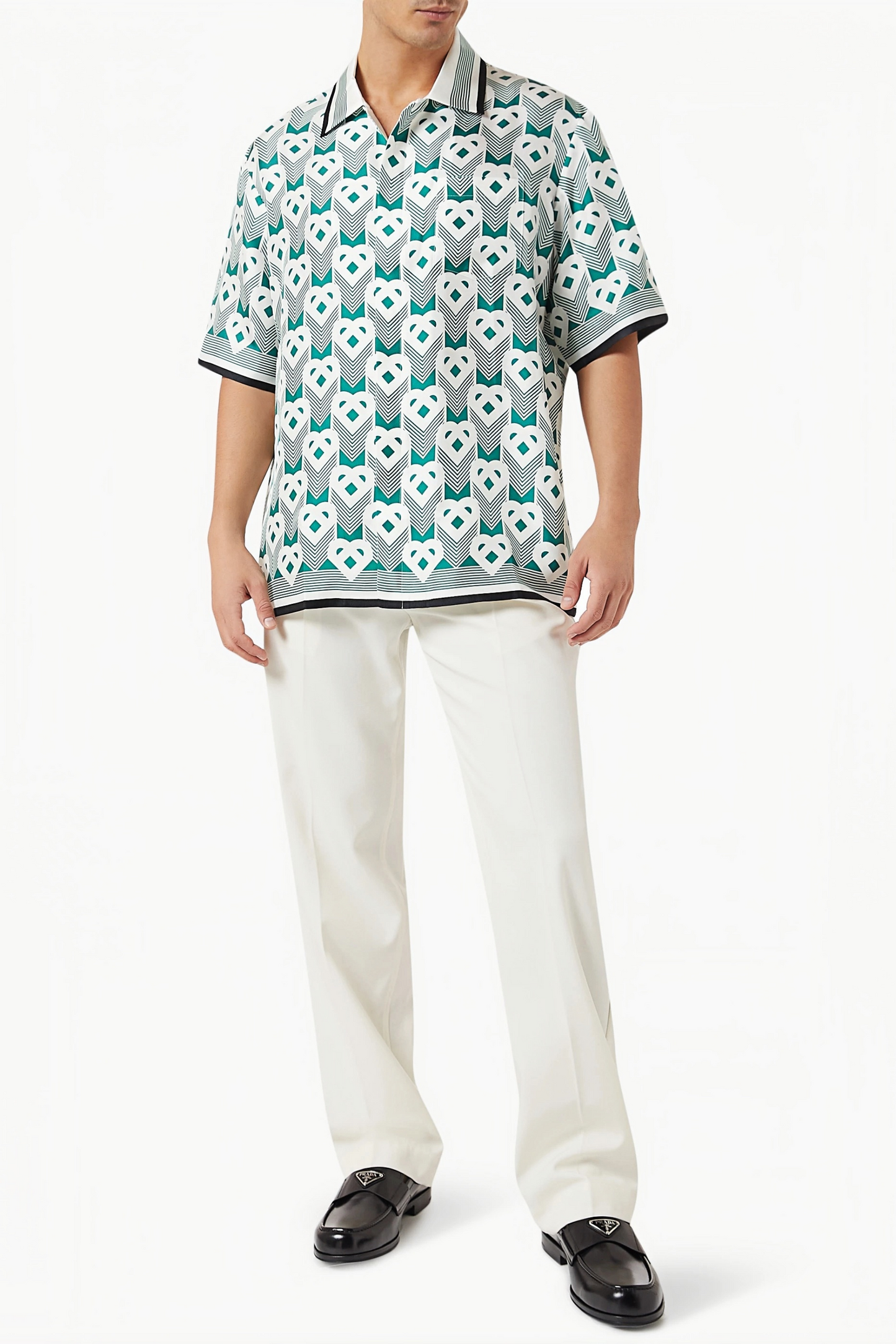 Aaron green geometric short-sleeve shirt