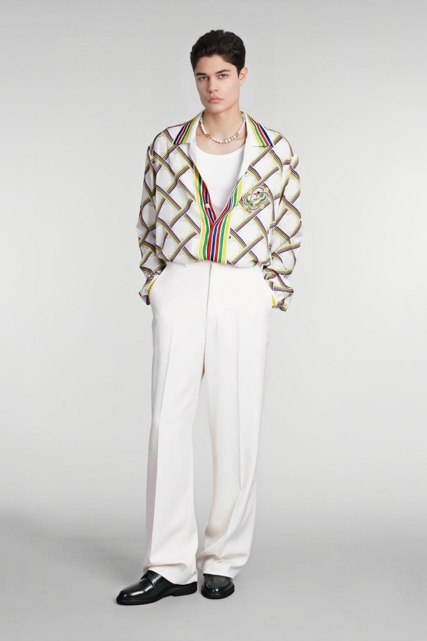 Albert white diamond pattern long-sleeve shirt