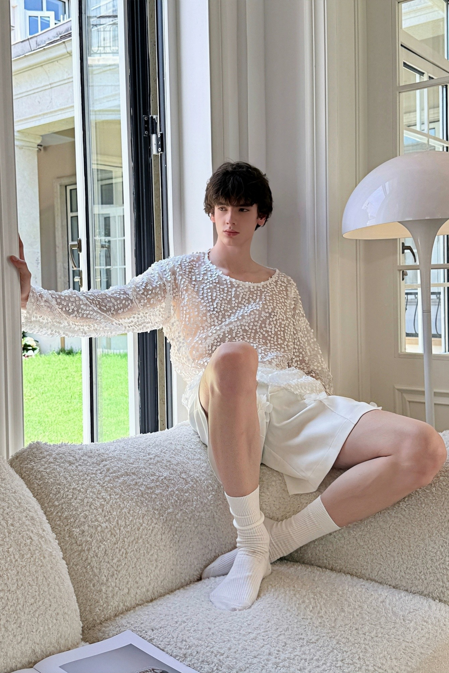 Zacharie White Cut-out Sequined Detail Shirt