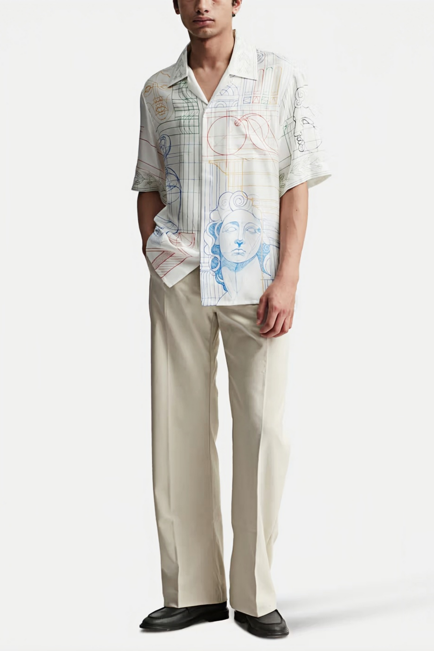 Joshua white abstract sketch print short-sleeve shirt