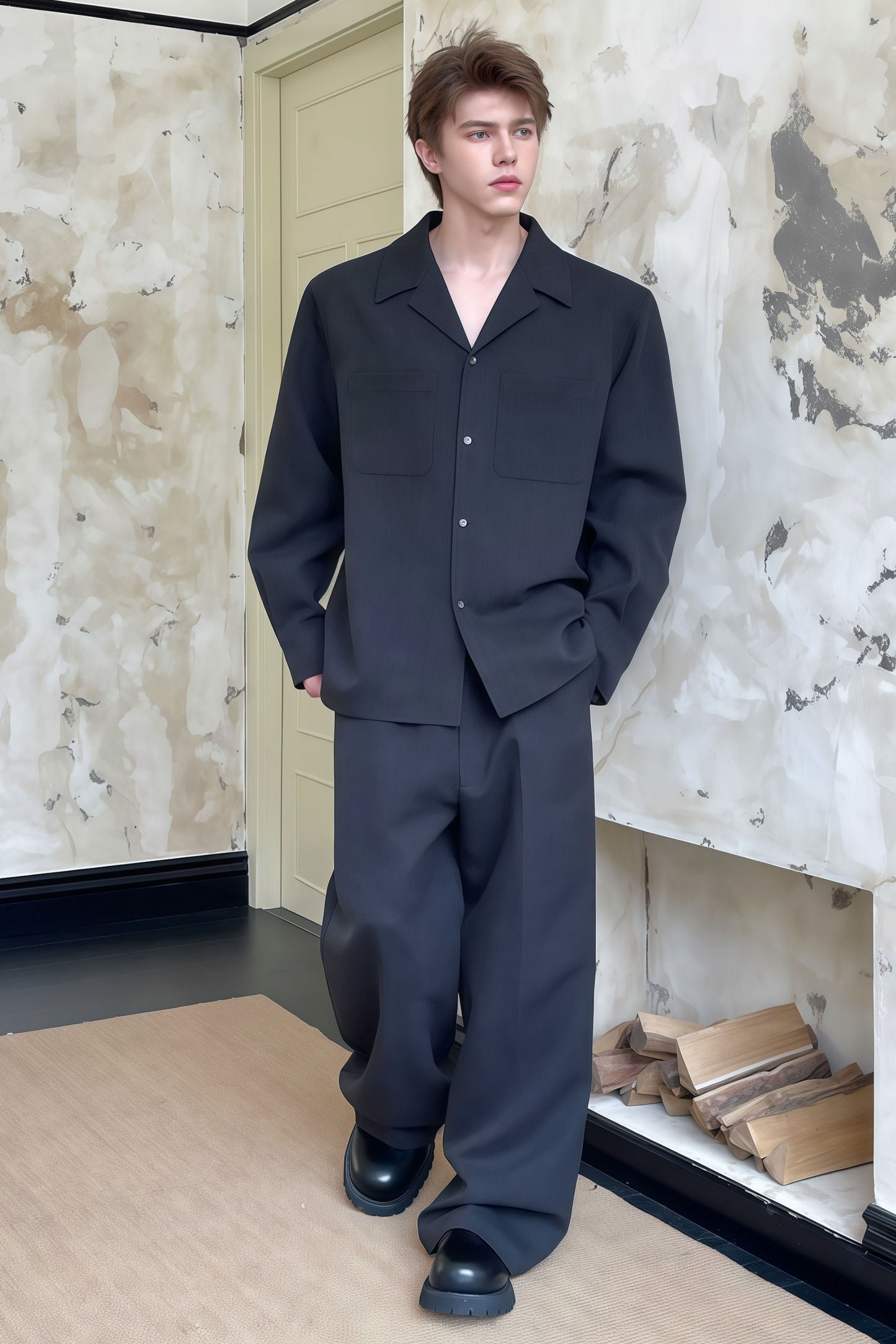Gaspard black shirt & trousers matching set