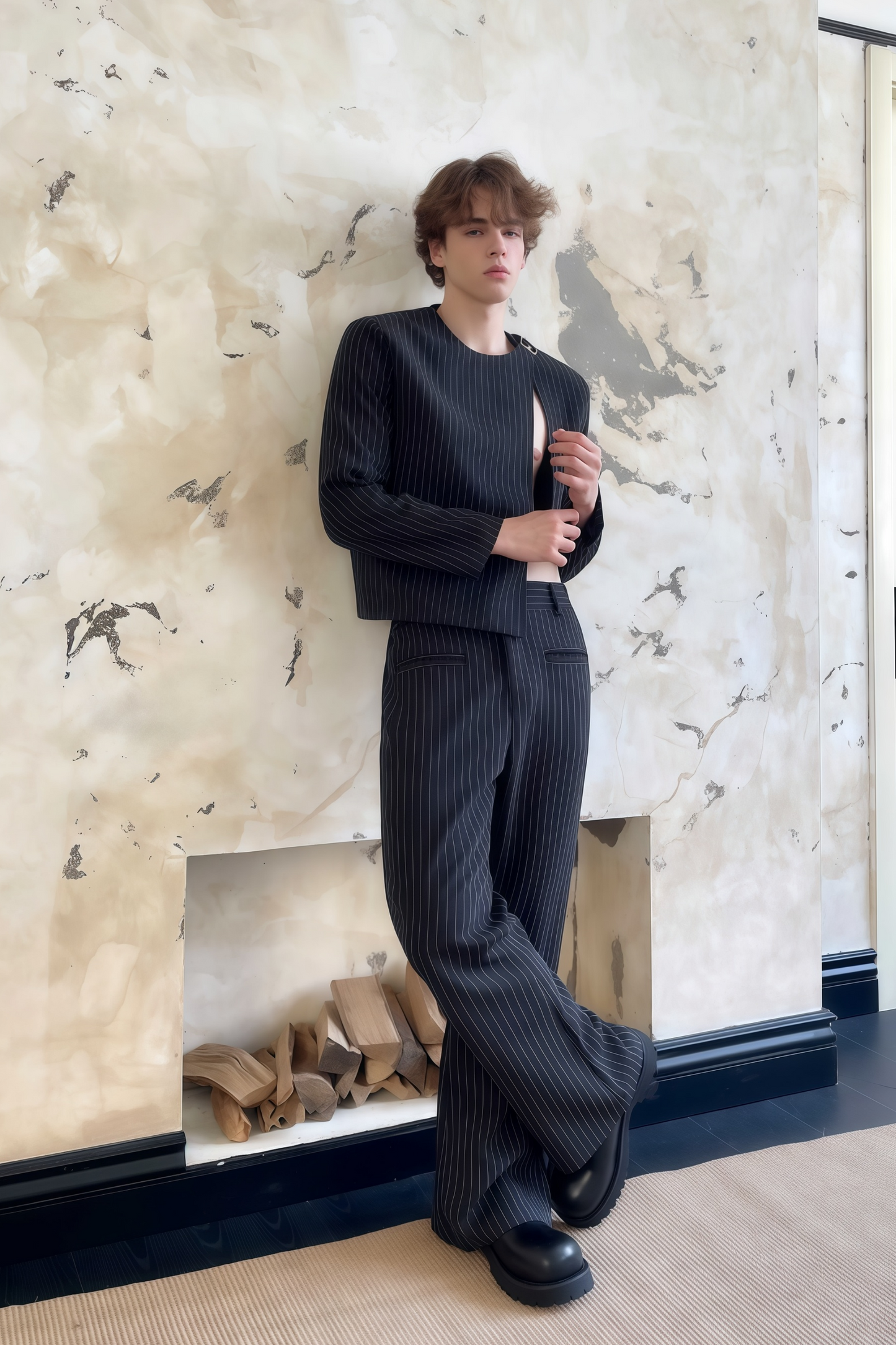 Viktor black asymmetric cut-out suit