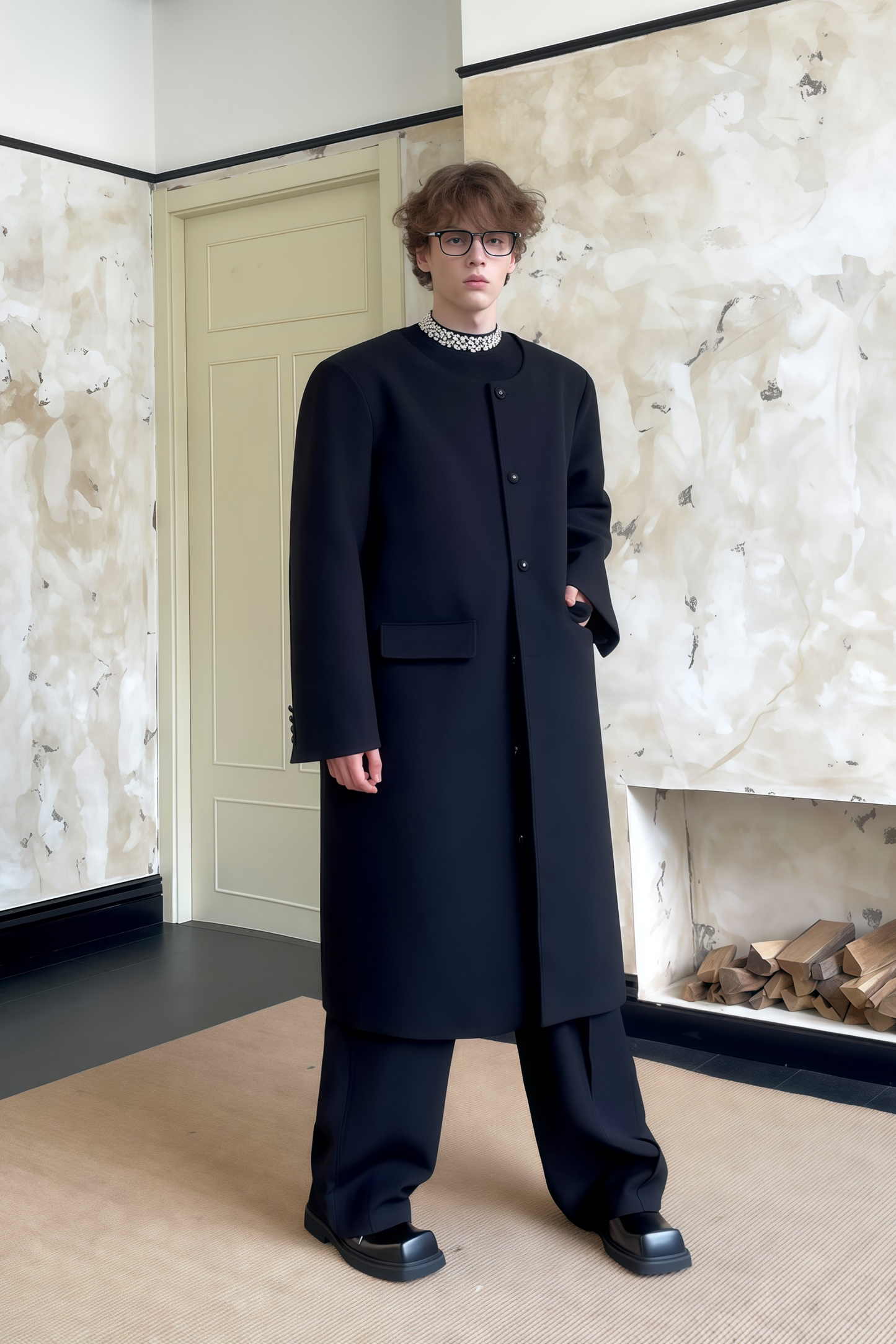 Alexandre black structured wool maxi coat