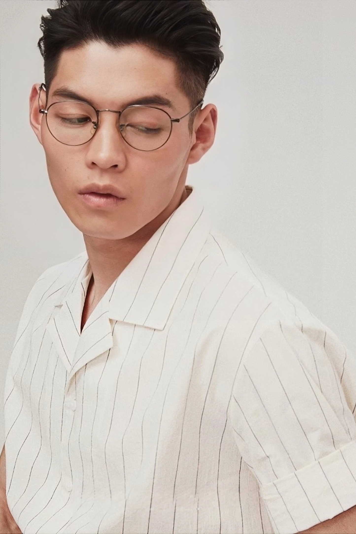 Felix white stripe-pattern camp-collar shirt