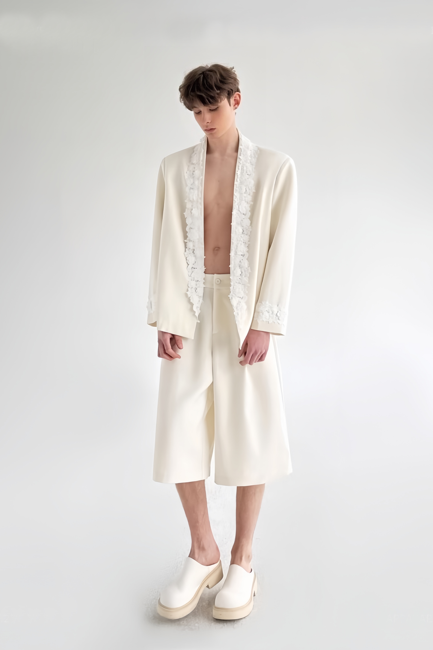 Mats white floral-appliqué jacket
