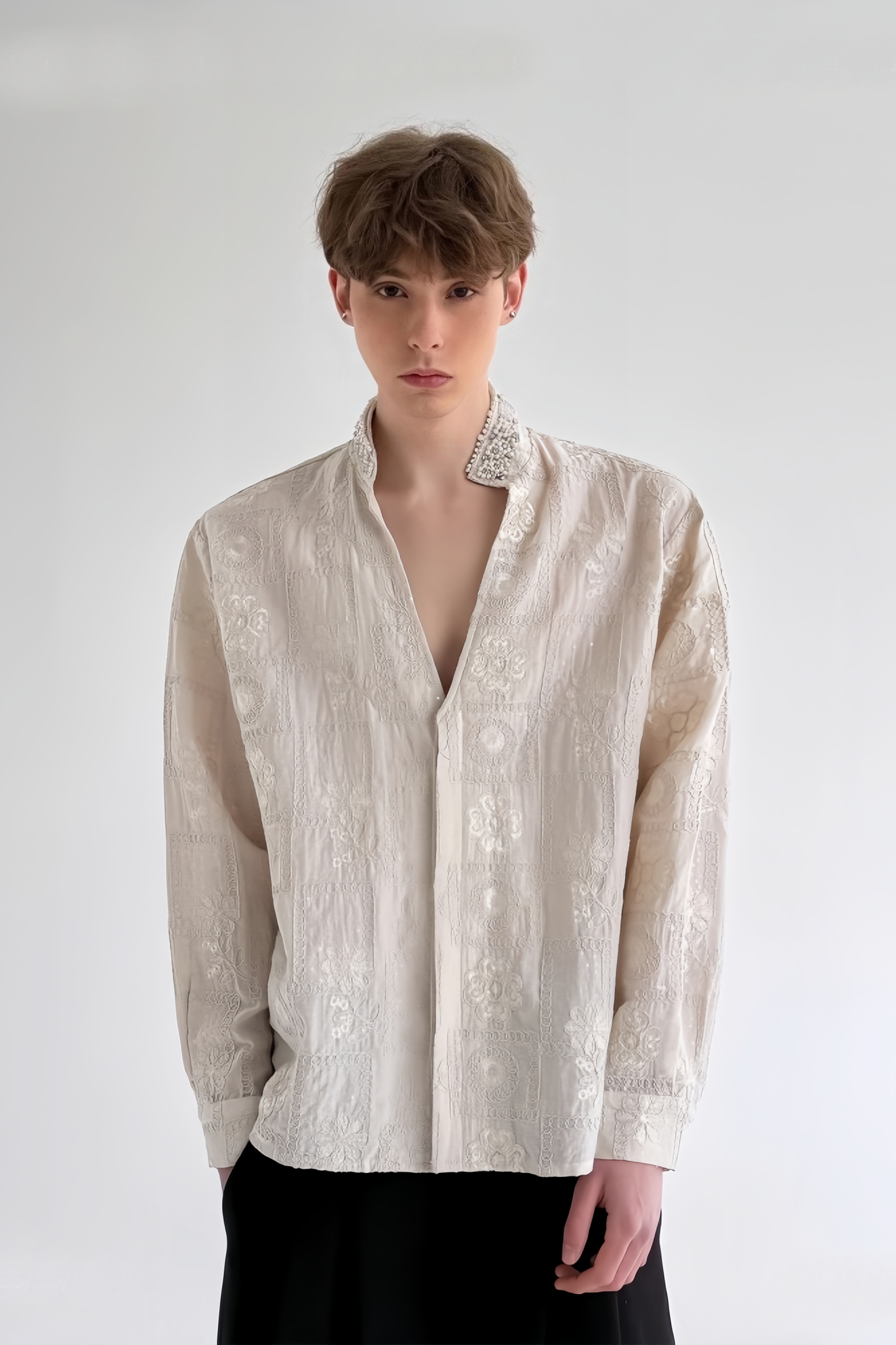 Thomas white floral faux-pearl embellishment shirt