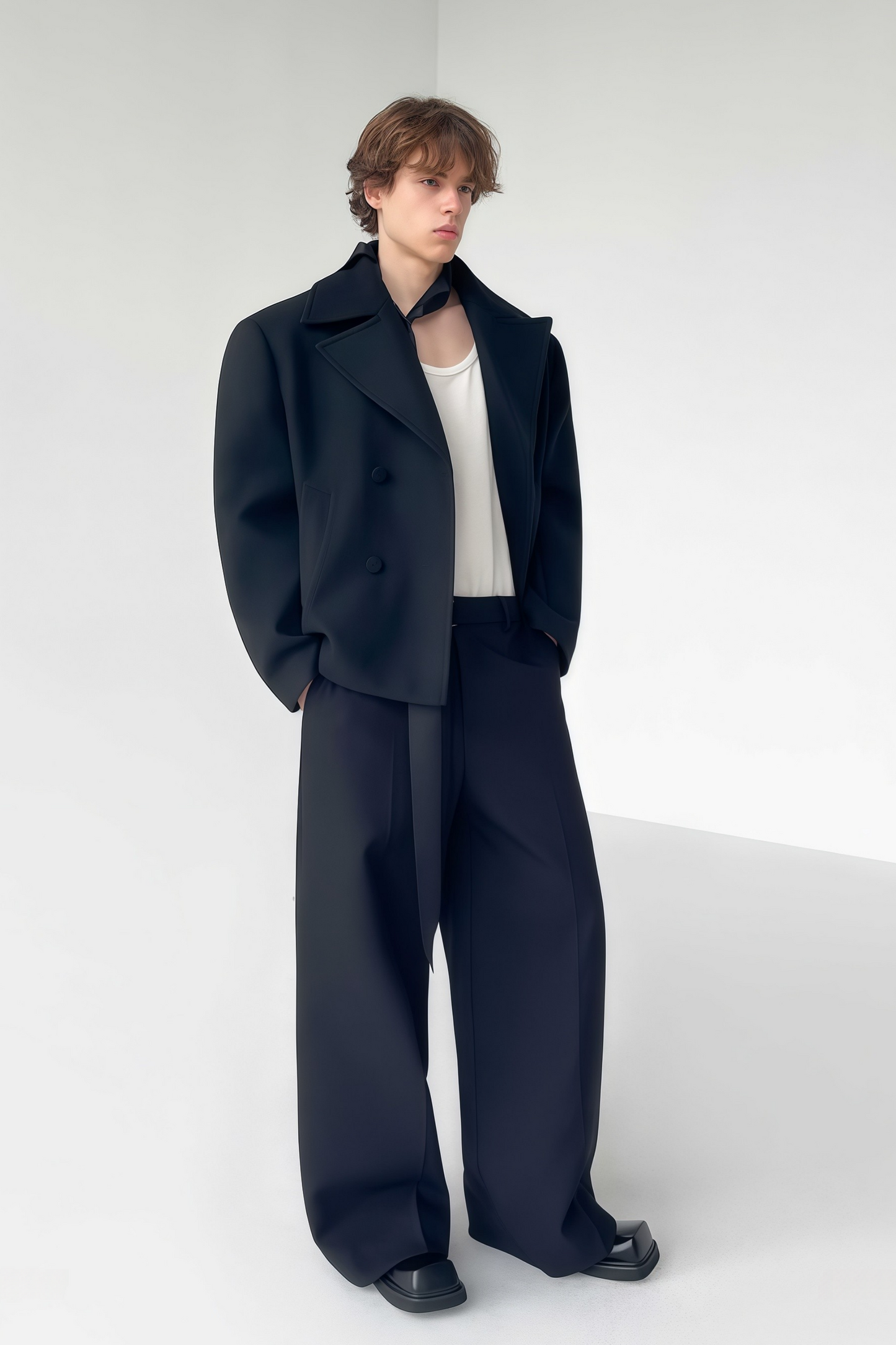 Adam black wide-leg trousers