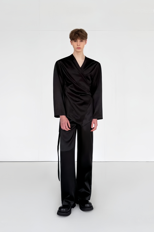 Gaspard black self-tie detail suit