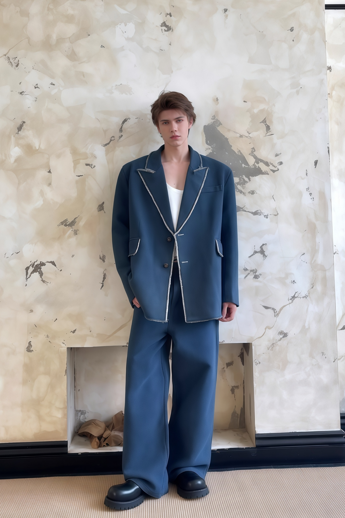 Theon blue frayed-detailing washed denim blazer