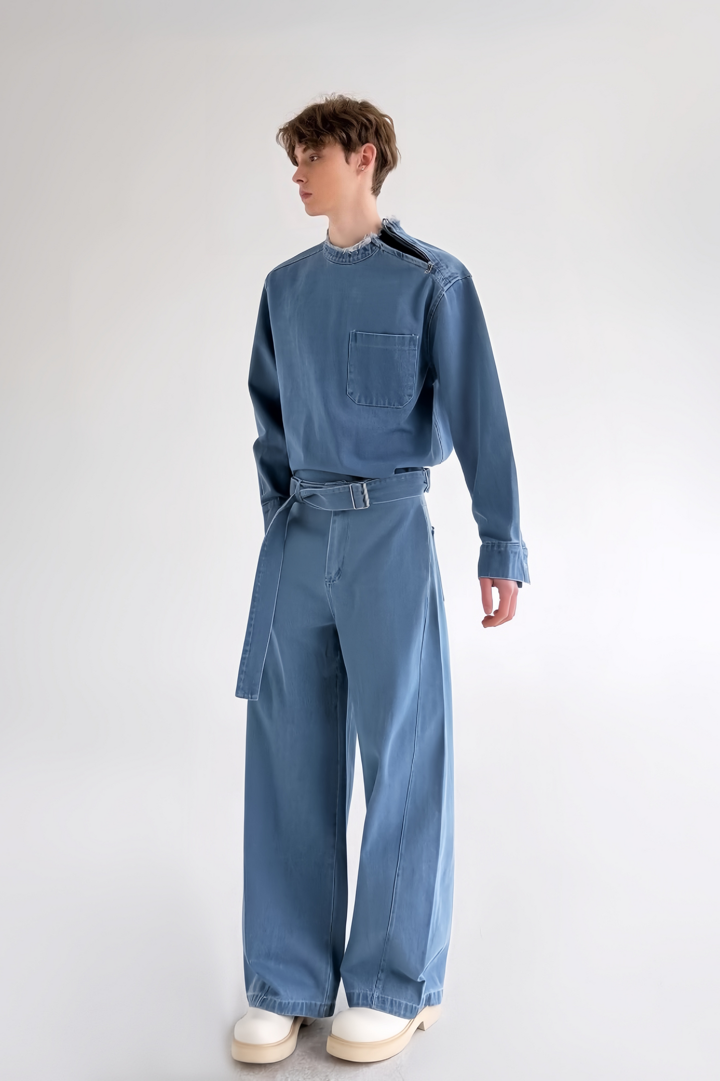 Naël blue denim top & Trousers suit