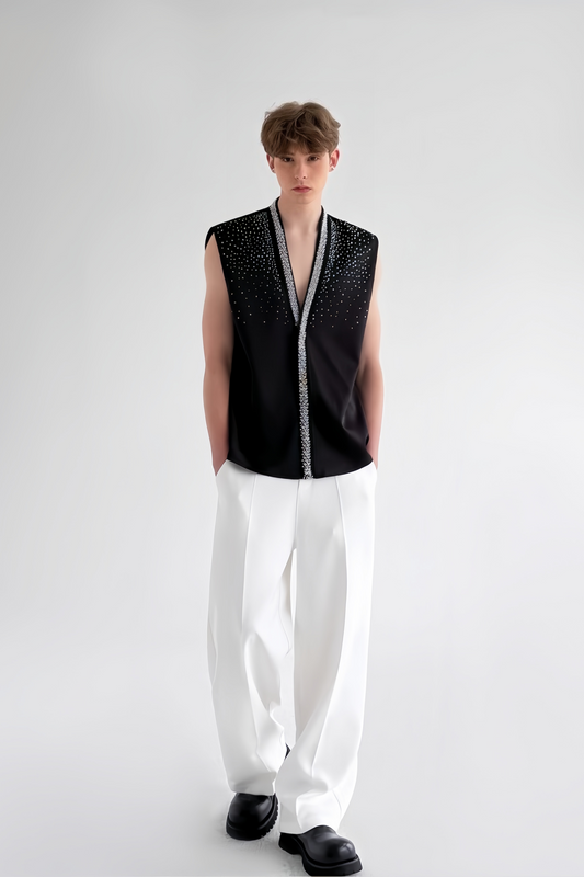 Ali black crystal-embellishment vest