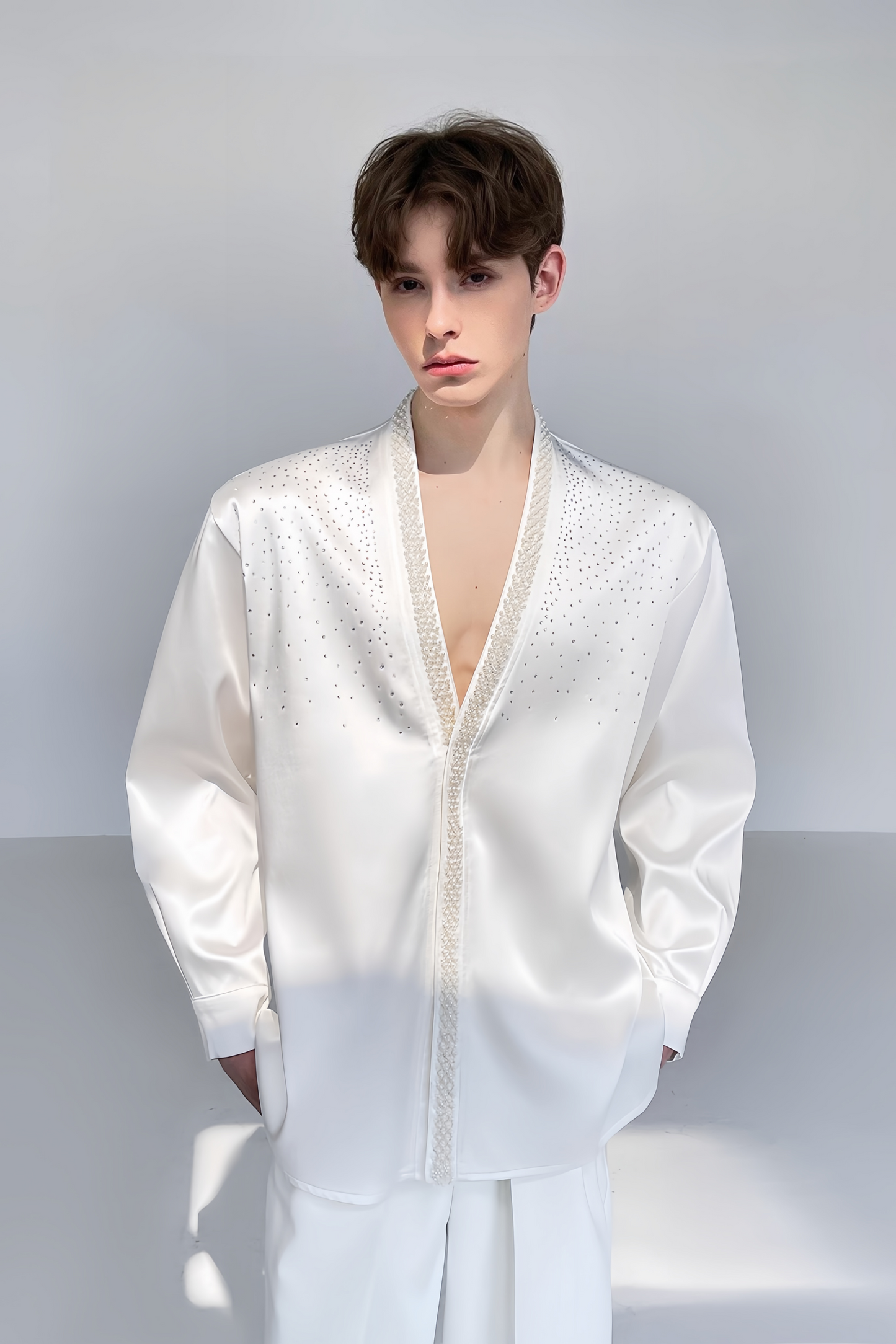 Mohamed white crystal-embellishment shirt