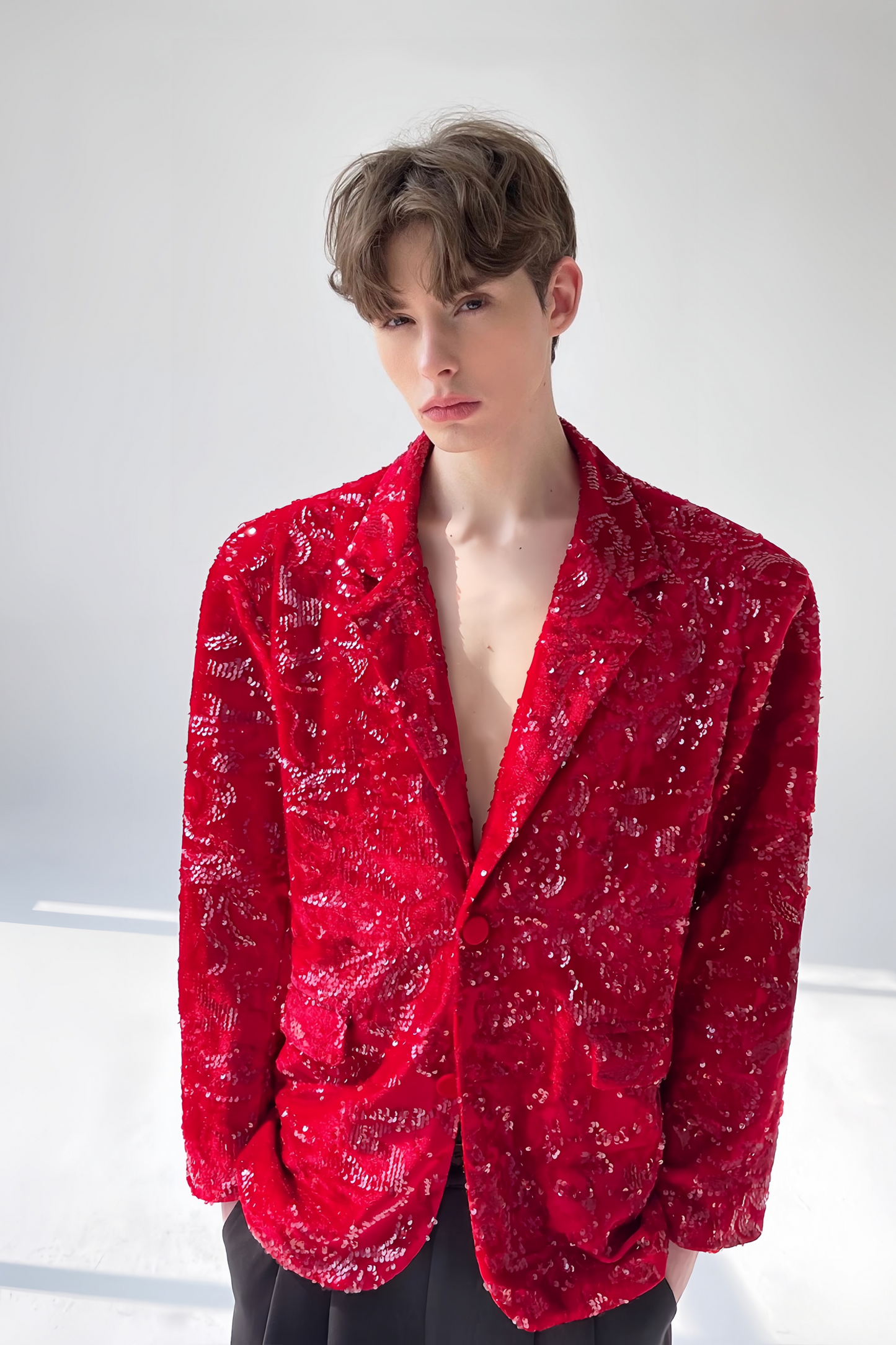 Matteo red sequin-embellishment blazer
