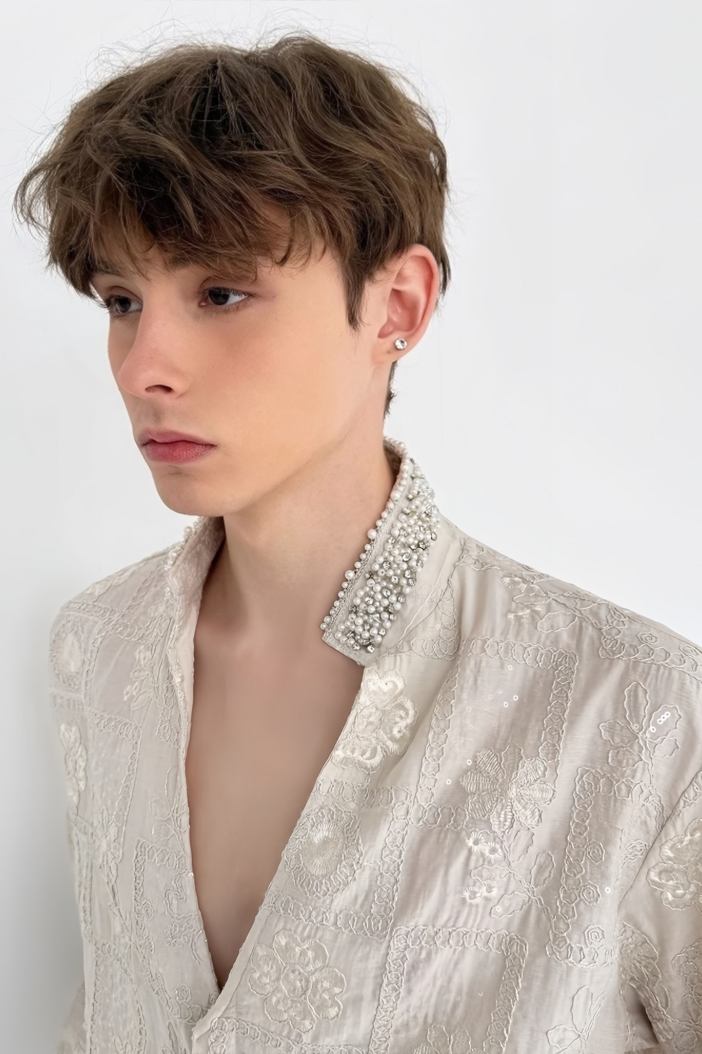 Thomas white floral faux-pearl embellishment shirt
