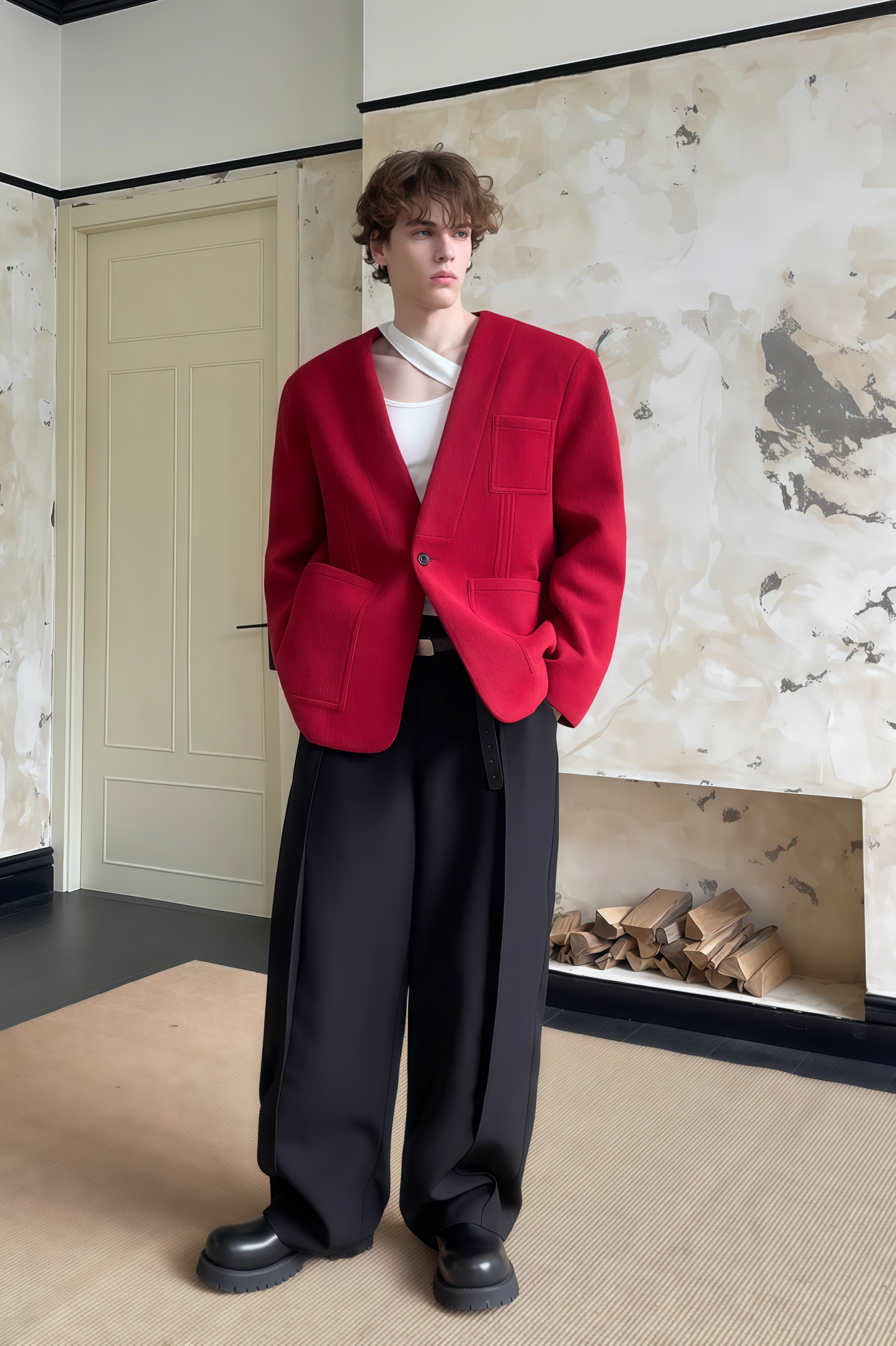 Vincent red collarless jacket