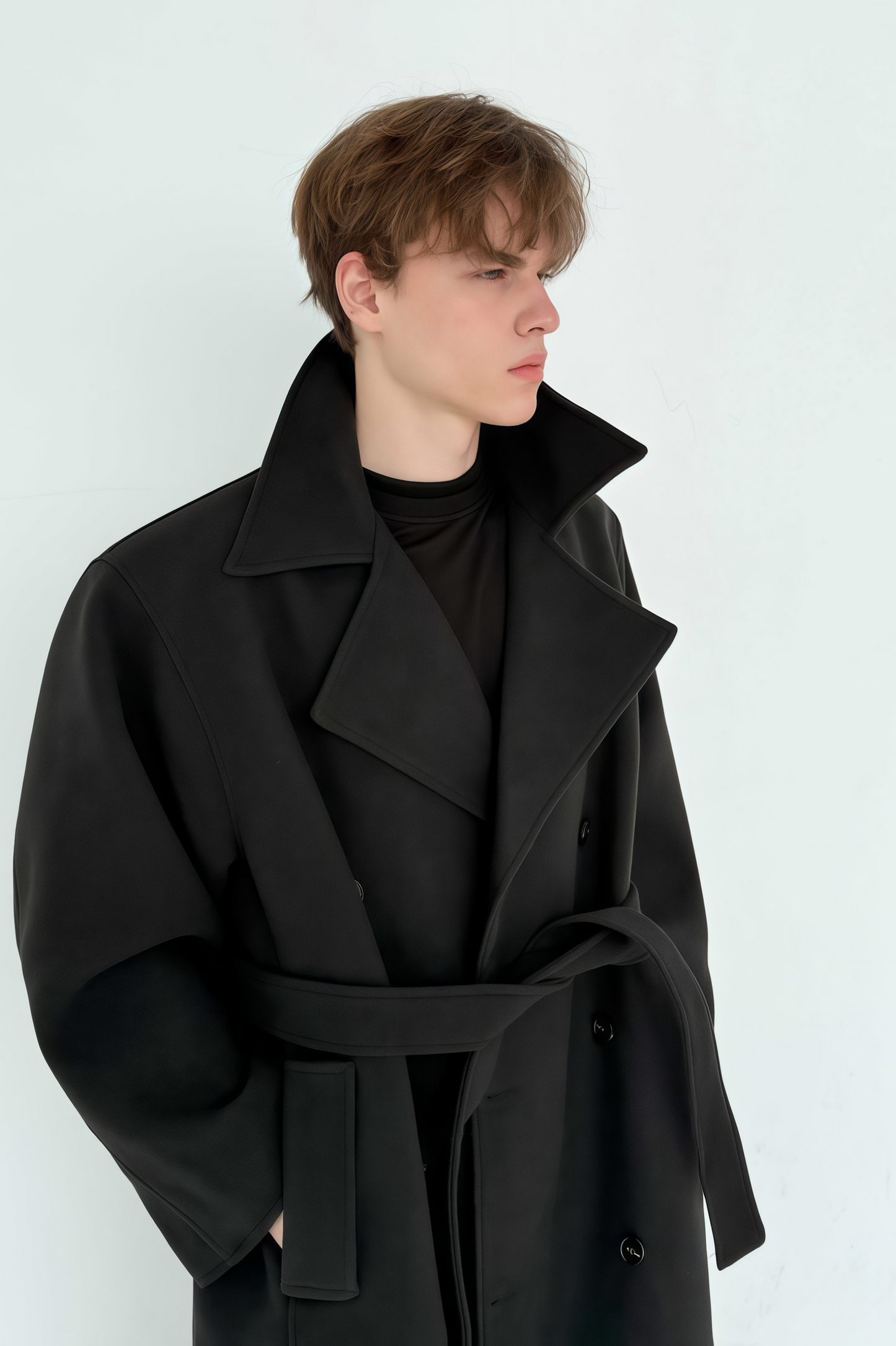 Eugene black detachable-scarf maxi coat