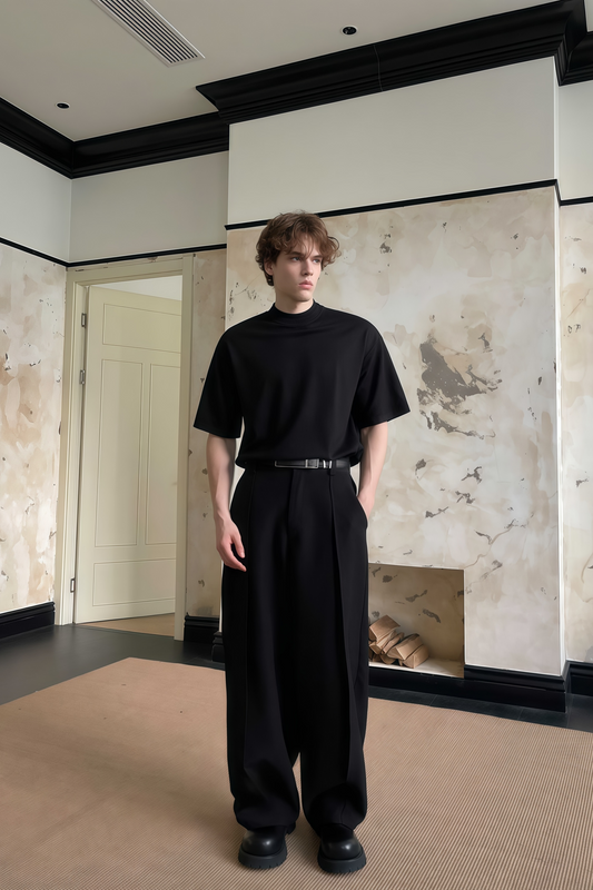 Yves black double-collar T-shirt