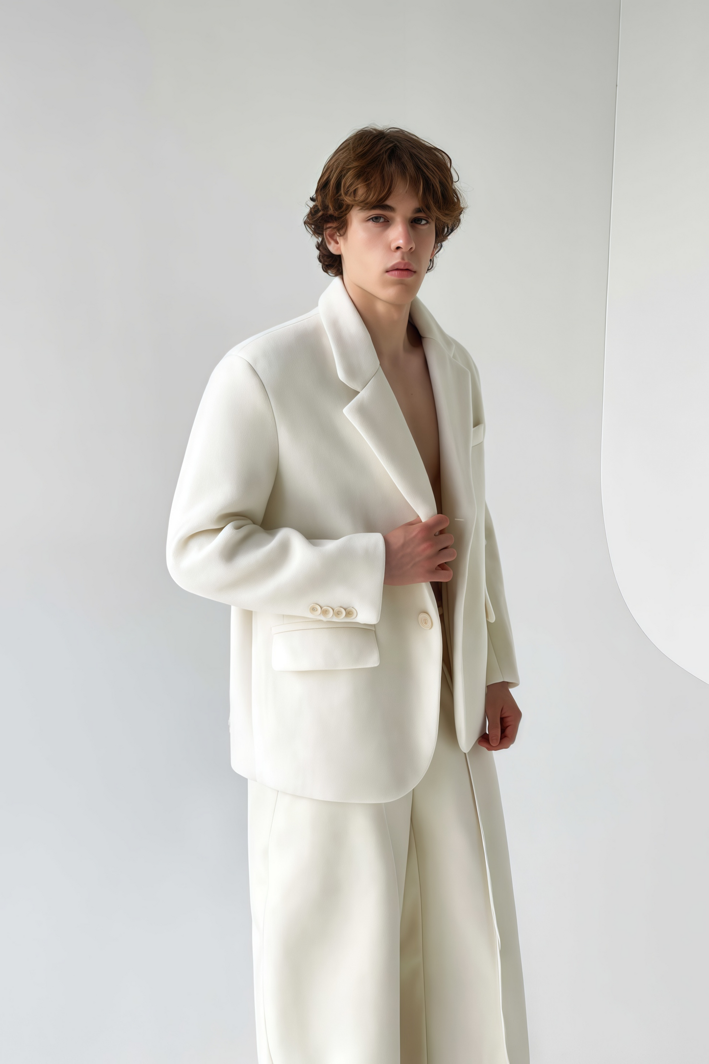 Olivier white wool single-breasted suit jacket