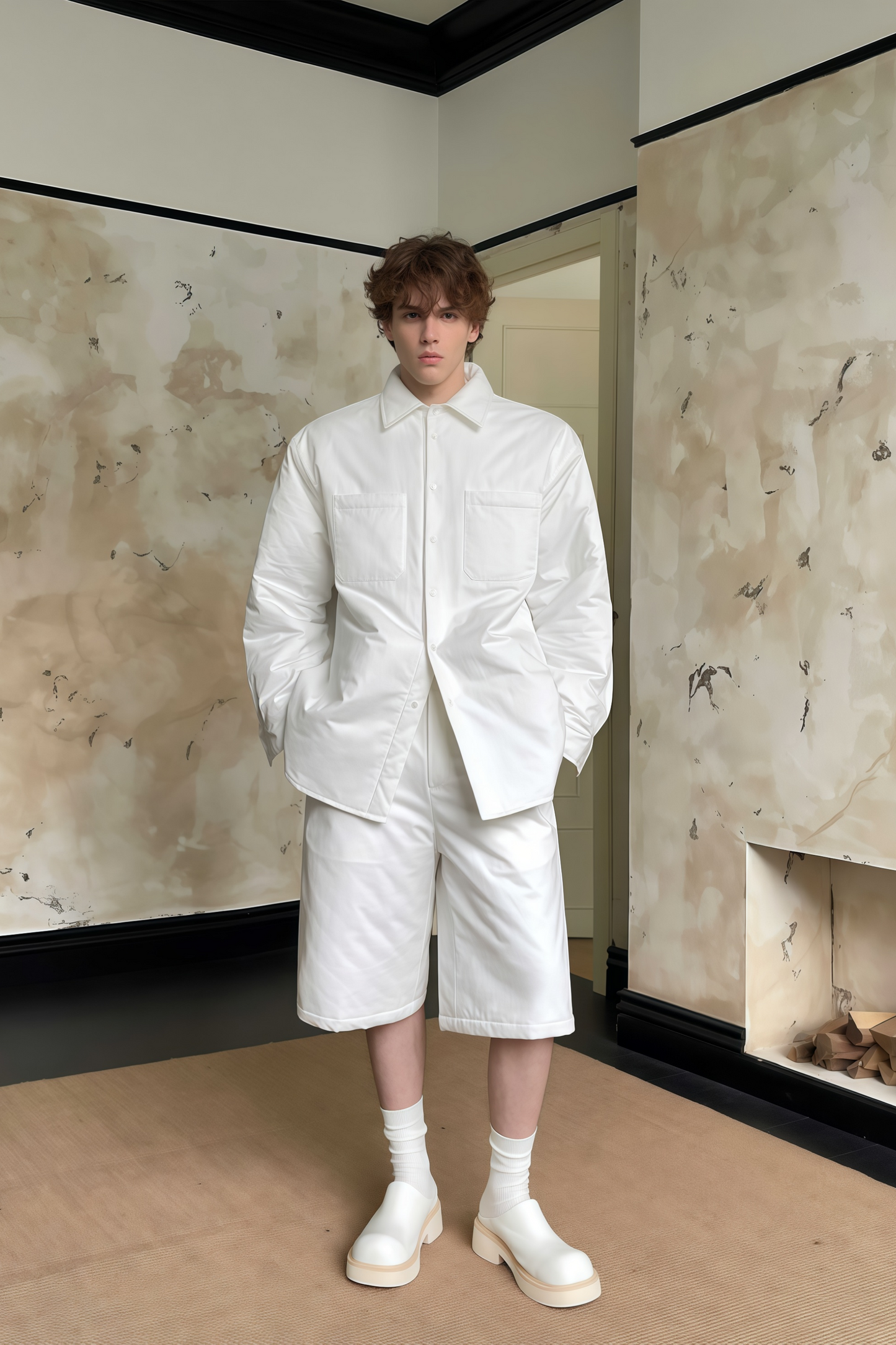 Finn white cotton jacket & shorts matching set