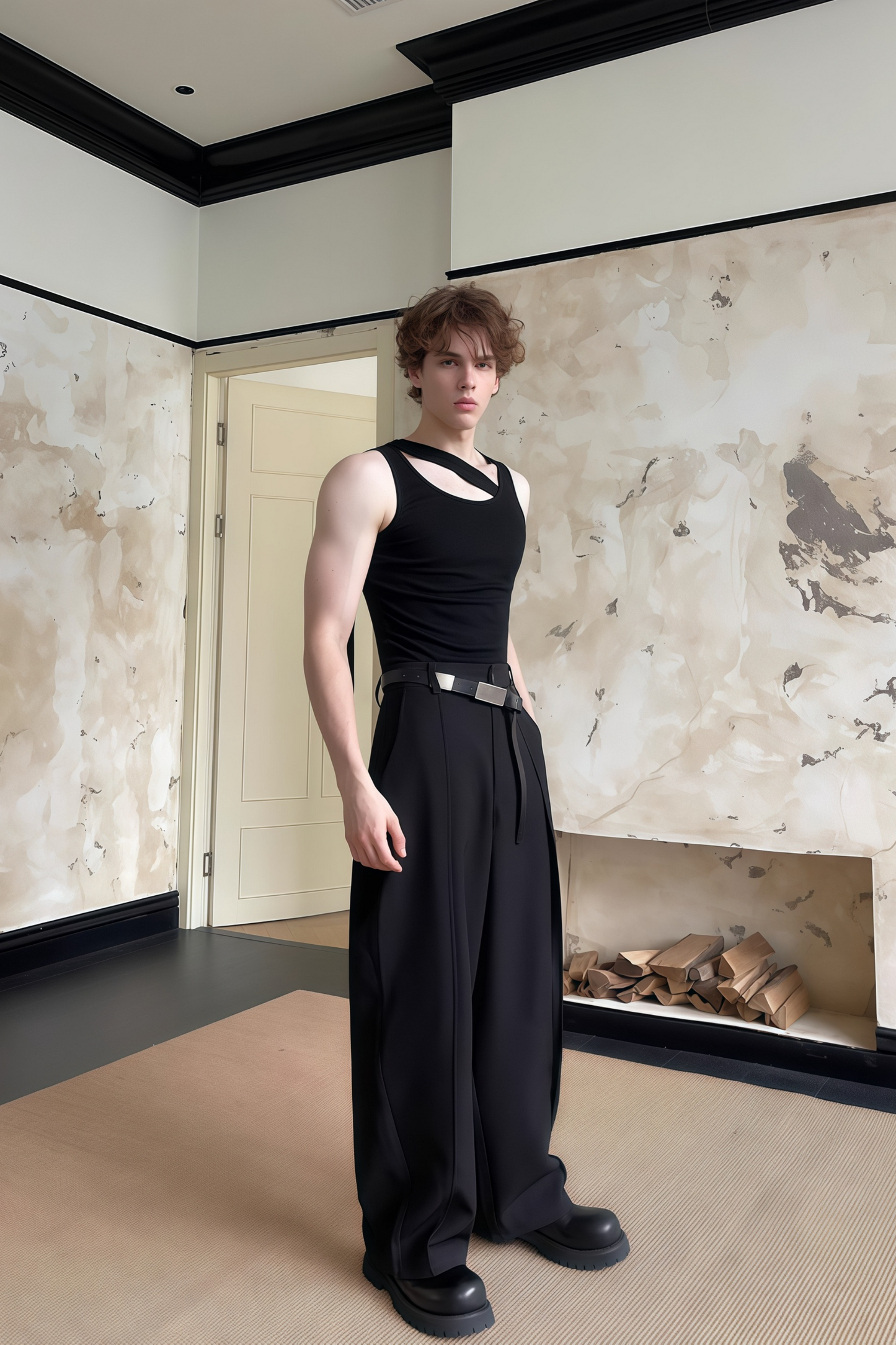 Nicolas black wide-leg trousers