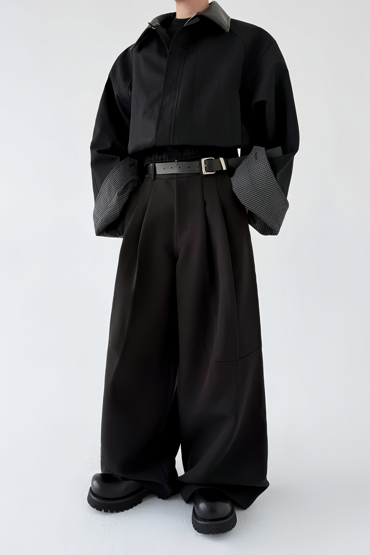 Nicolas black pleated wide-leg trousers