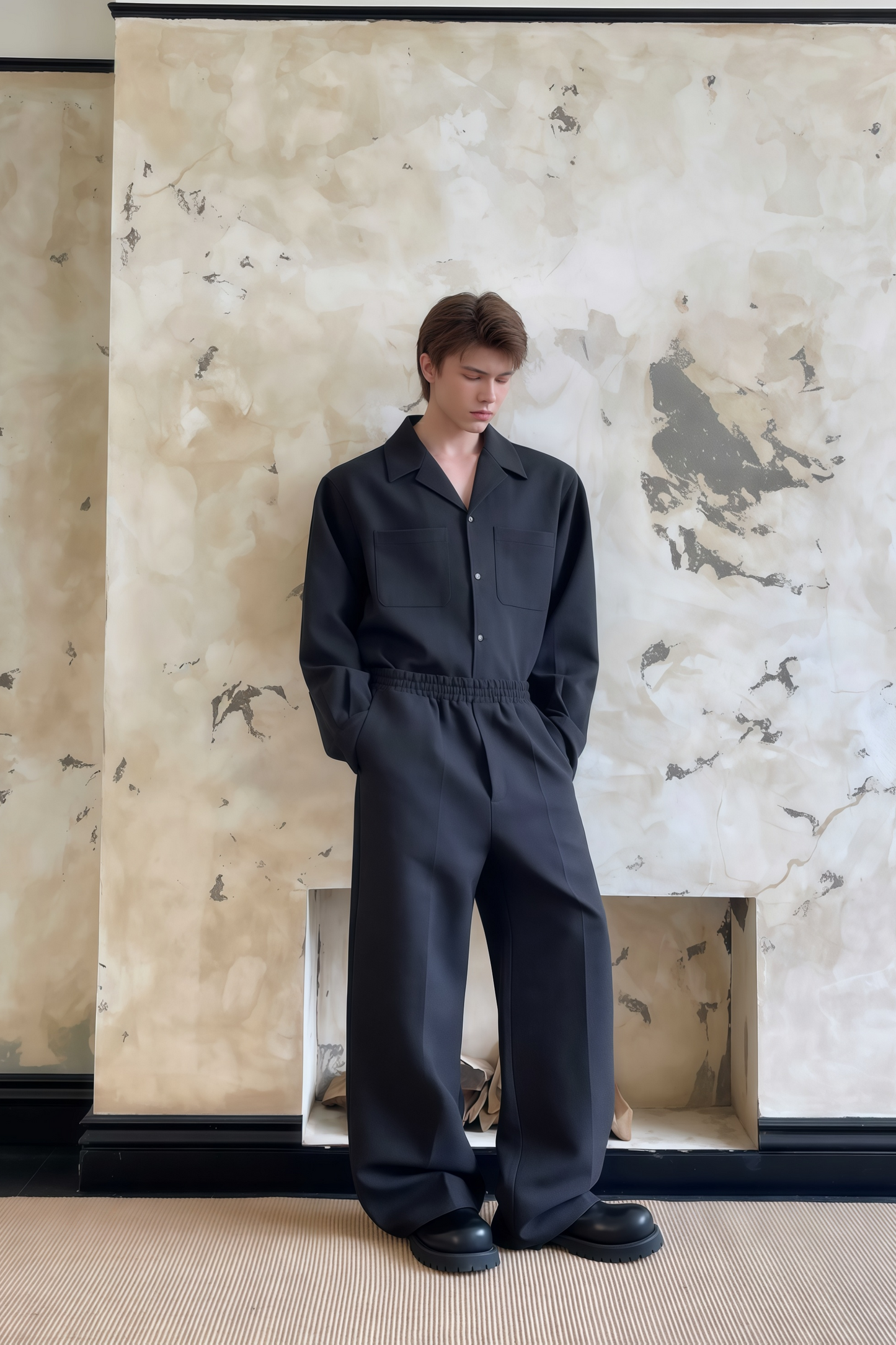 Gaspard black shirt & trousers matching set