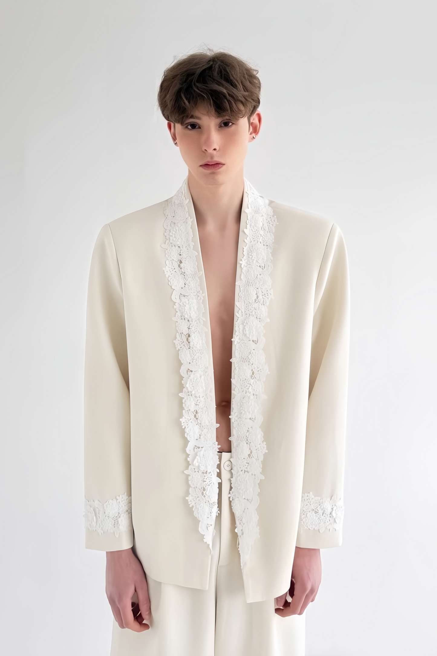 Mats white floral-appliqué jacket
