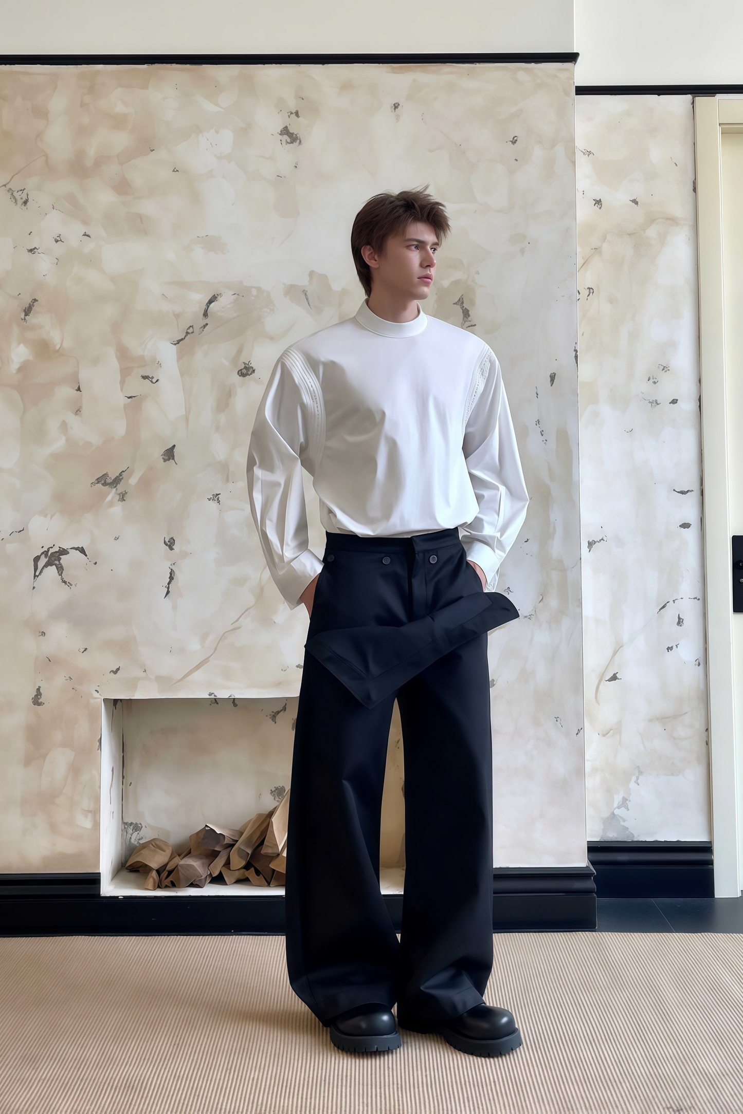 Elliot white tape-patchwork crew-neck shirt