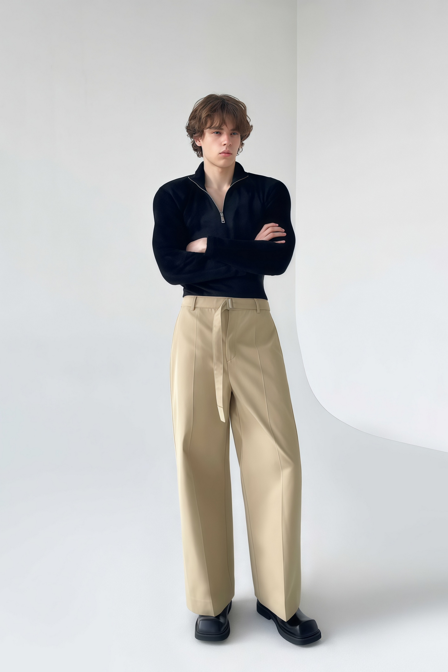 Adam khaki wide-leg trousers