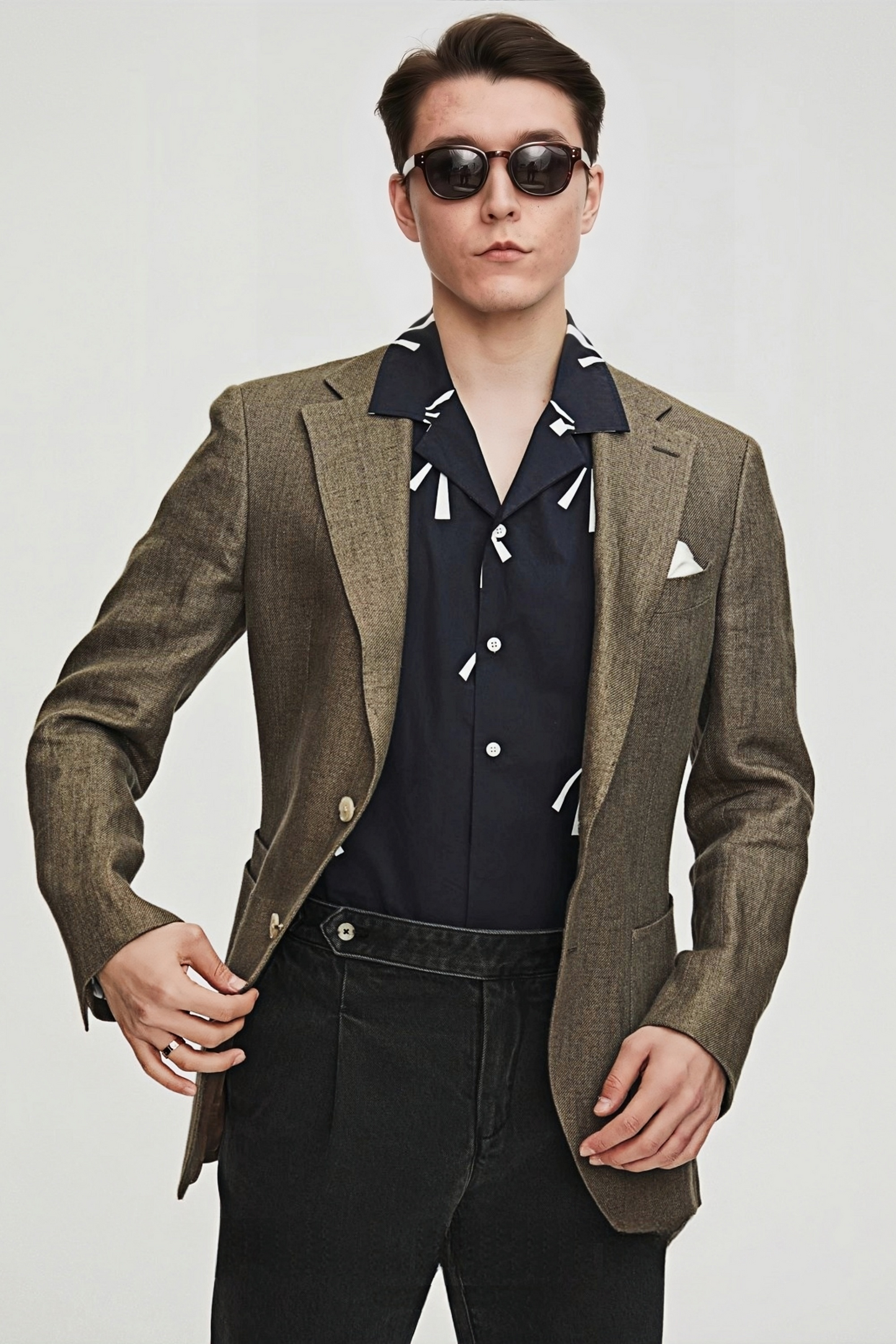 Gaspard navy blue pattern-print shirt
