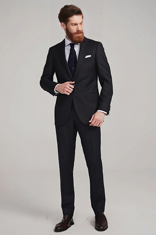 Ethan dark-blue herringbone-pattern trousers