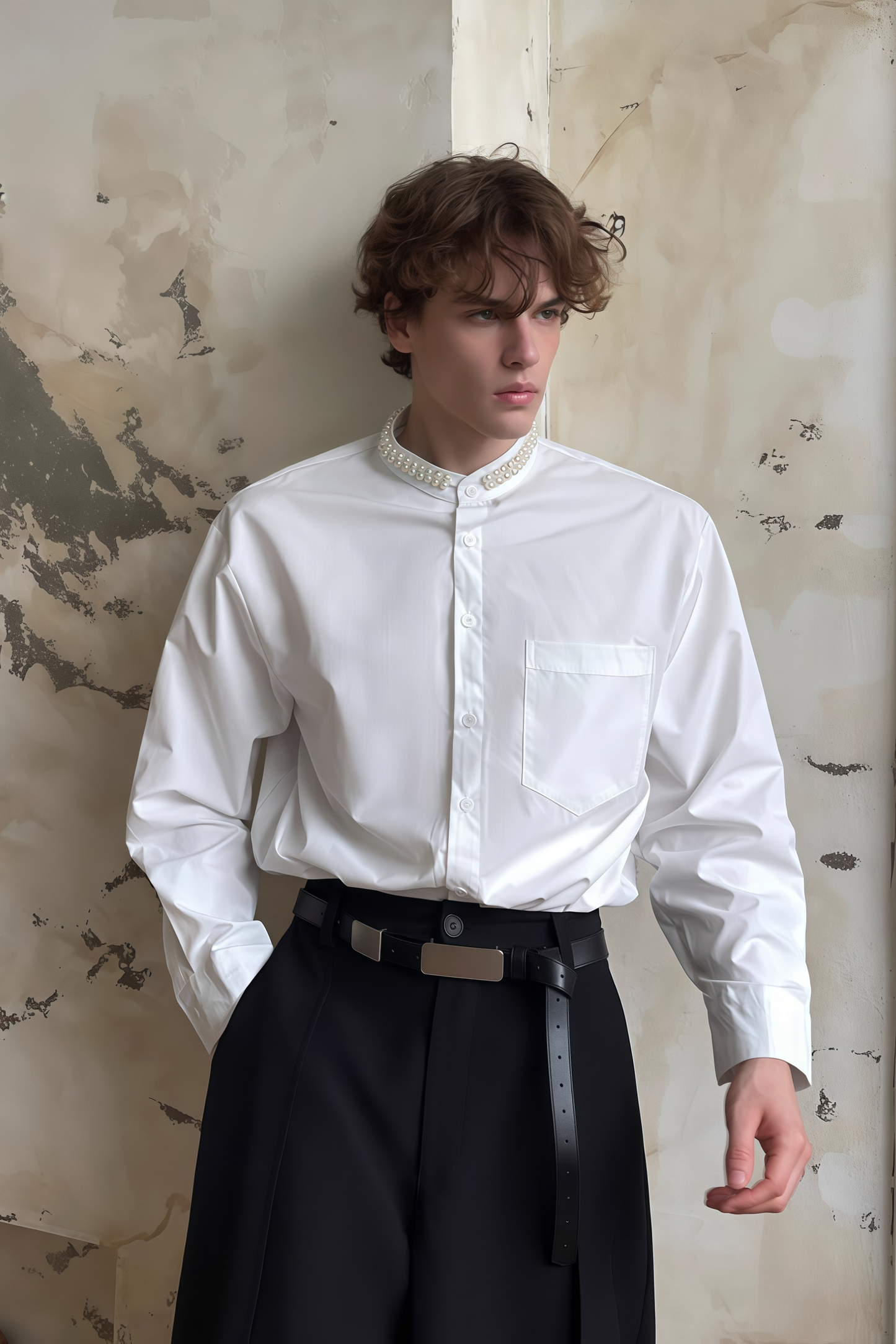 Adrian white faux-pearl embellished shirt