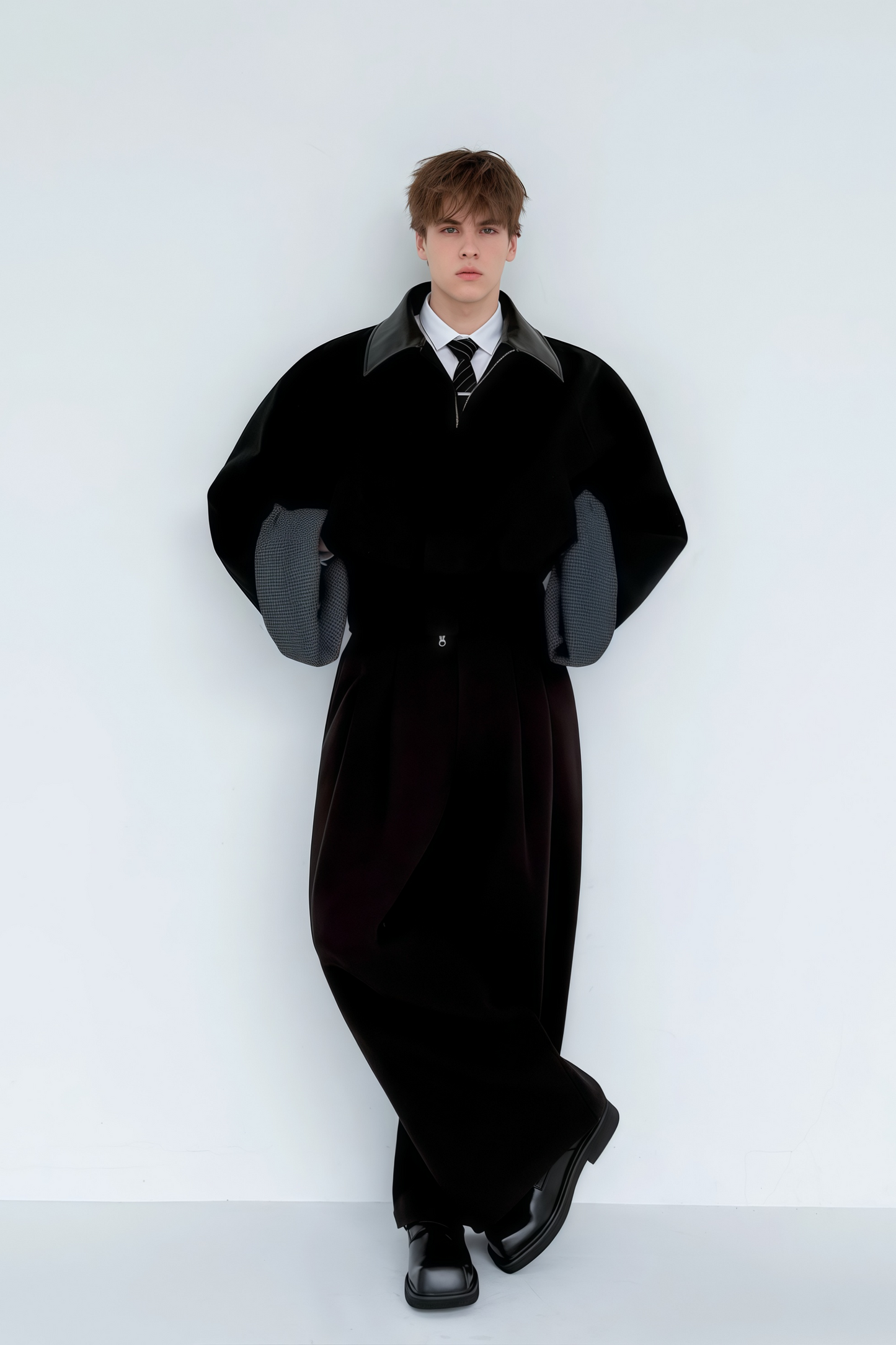 Ragnar black patchwork-collar large-cuff cropped jacket