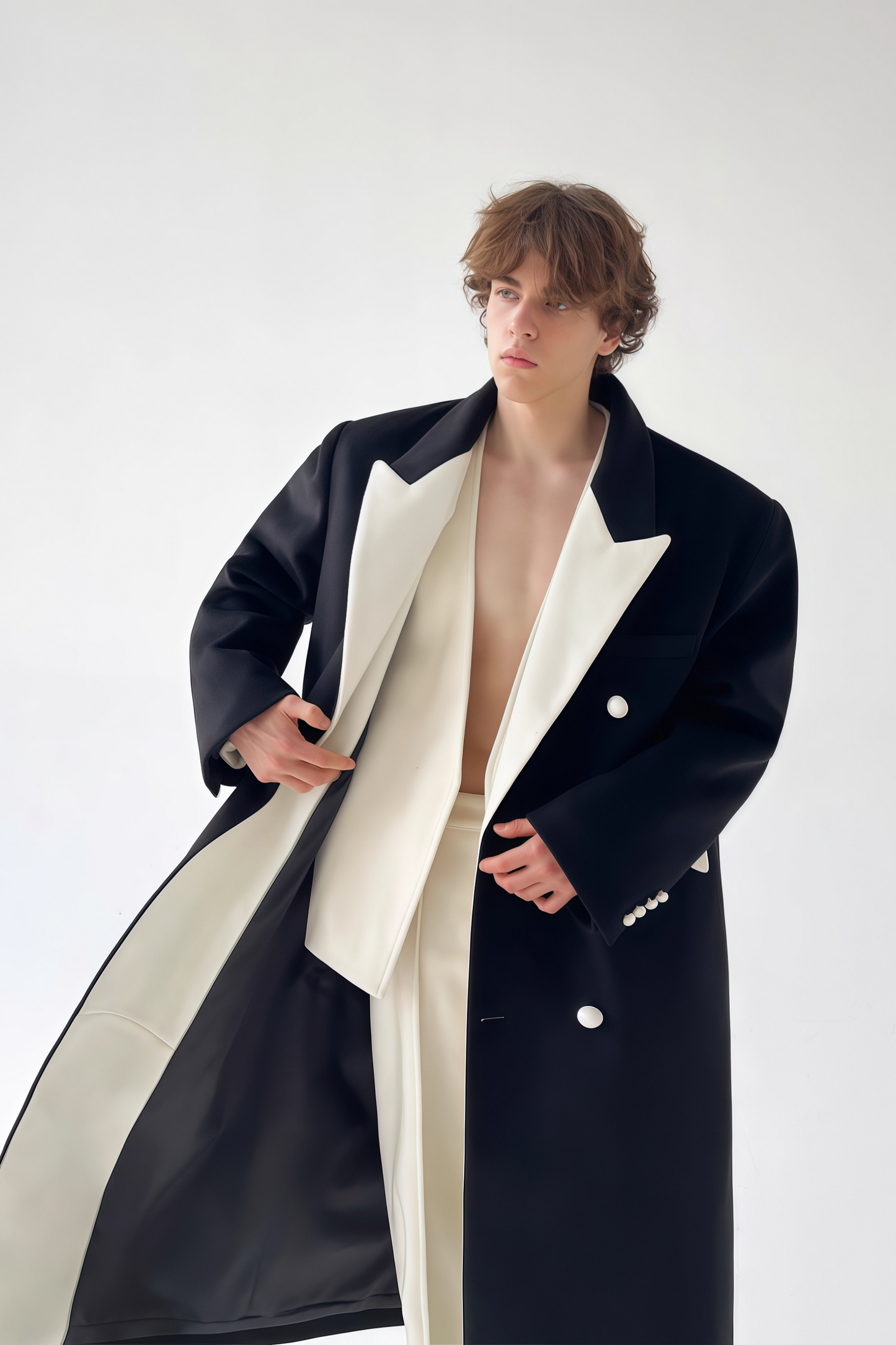 August contrast-color maxi coat